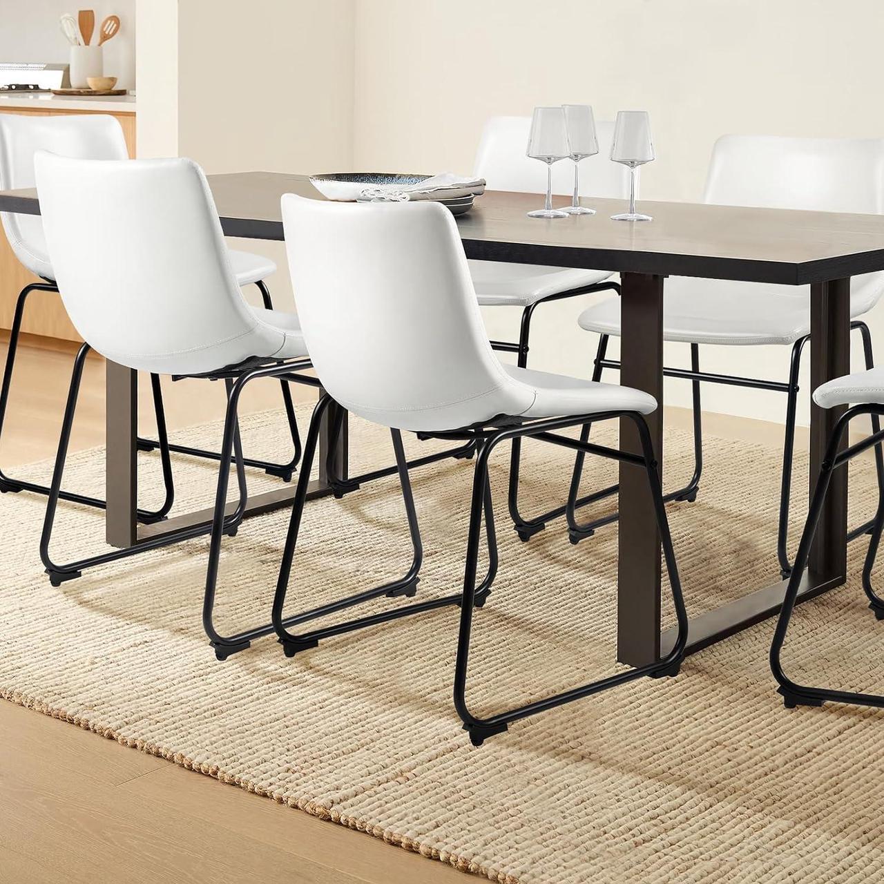 Alt view image 5 of 7 - BOSSIN 18 inch Bar Stools Set of 2,Counter Height Bar Stools with Back, Modern PU Leather Stools with Metal Leg and Footrest (White, 2 PCs 18" Dining Chairs)