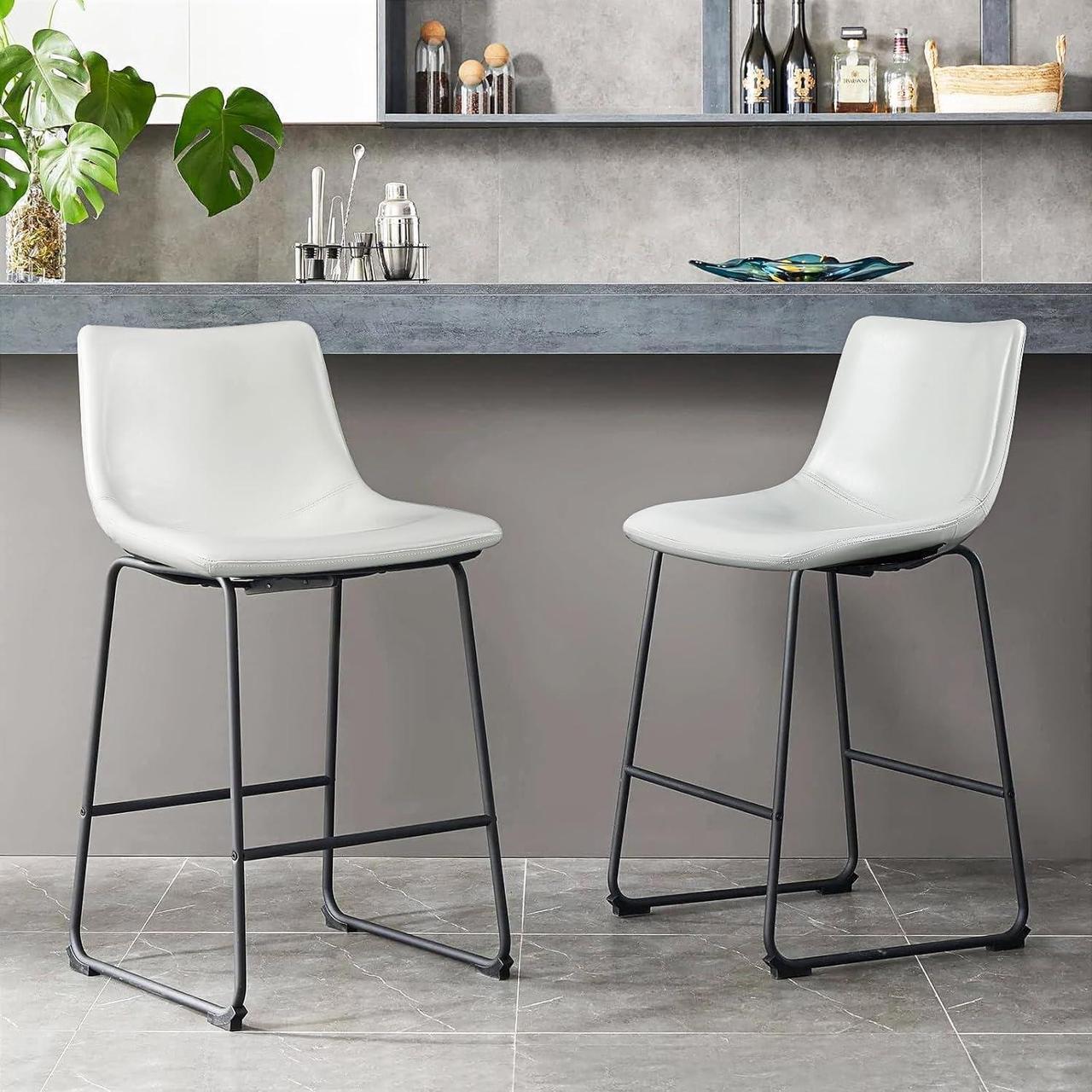Main image of BOSSIN Counter Height Bar Stools Set of 2,Barstools with Back,Faux Leather Counter Stools for Kitchen Island,Modern Bar Chairs with Metal Legs(White, 26")