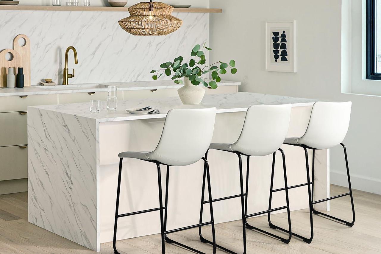 Alt view image 6 of 7 - BOSSIN Counter Height Bar Stools Set of 2,Barstools with Back,Faux Leather Counter Stools for Kitchen Island,Modern Bar Chairs with Metal Legs(White, 26")