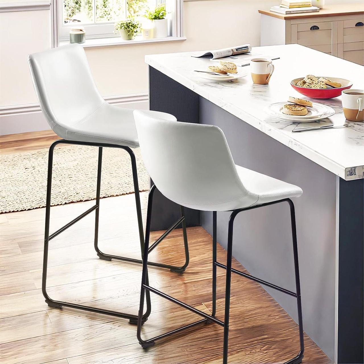 Alt view image 6 of 7 - BOSSIN Counter Height Bar Stools Set of 2,Barstools with Back,Faux Leather Counter Stools for Kitchen Island,Modern Bar Chairs with Metal Legs (White, 30")