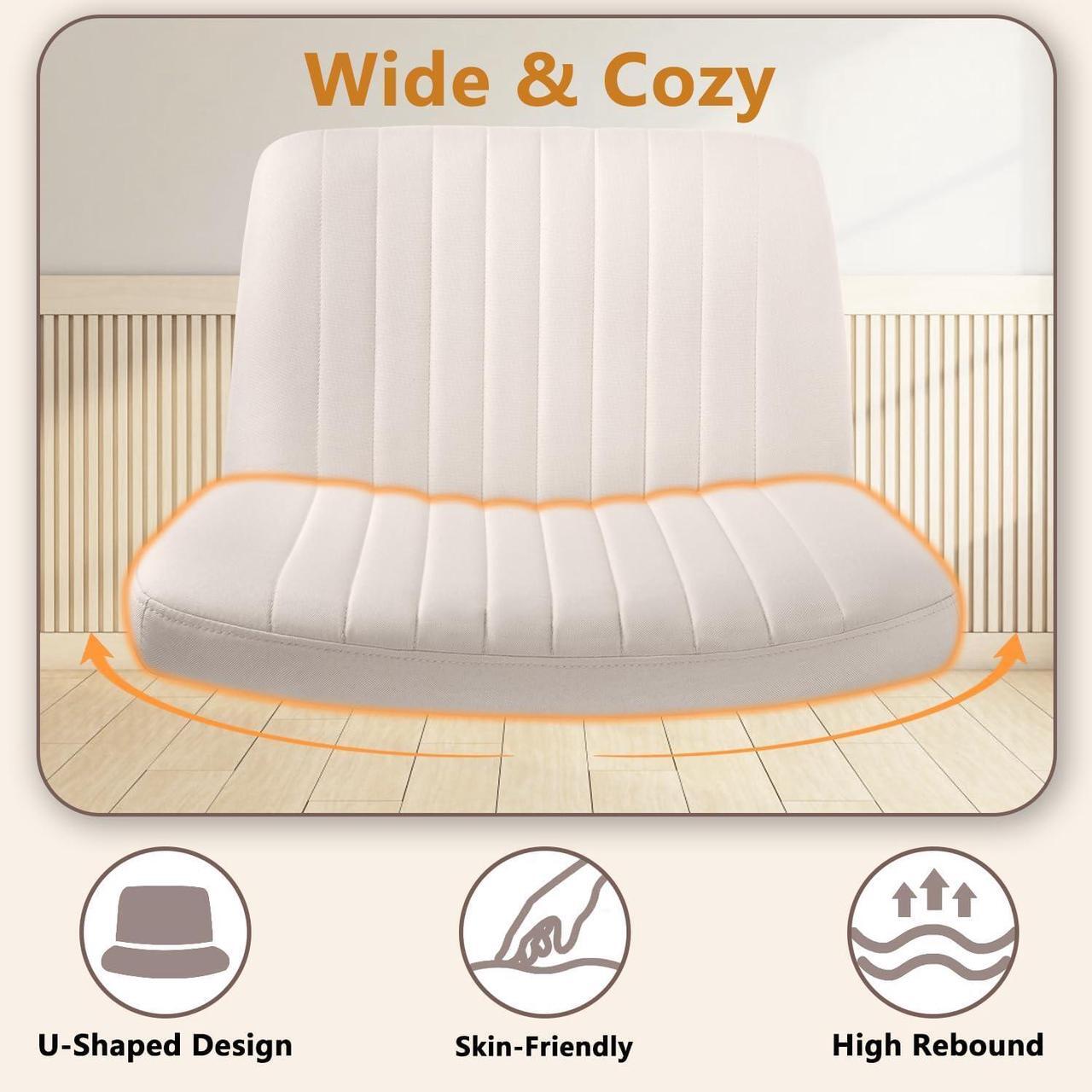 Alt view image 4 of 7 - BOSSIN Cross Chair with Wheels, Cross Legged Office Vanity Chair with Wheels, Comfortable Beige Vanity Chair with Back, Armless Fabric Adjustable Wide Swivel Criss Cross Desk Chair for Home Office