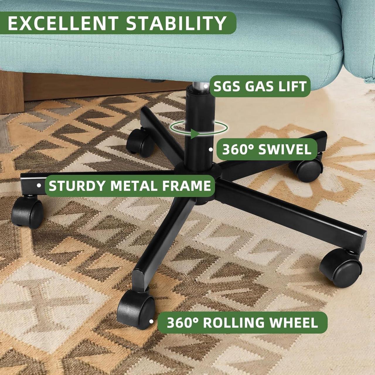 Alt view image 7 of 7 - BOSSIN Criss Cross Armless Ergonomic Office Chair with Wheels, Wide Seat, Swivel, Computer Task Vanity Chair