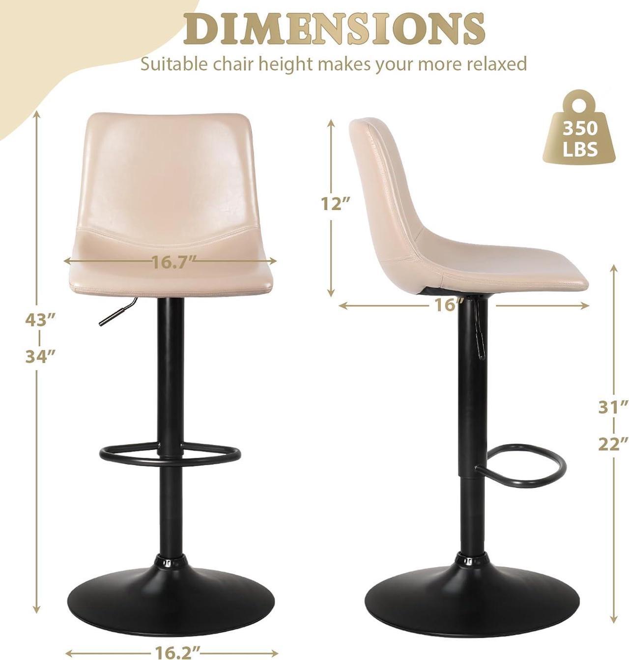 Alt view image 7 of 7 - BOSSIN Bar Stools Set of 4 Modern Swivel Bar Chairs, Barstools Counter Height with Backrest, Adjustable Faux Leather Upholstered Bar Stool for Kitchen Island (Whisky)