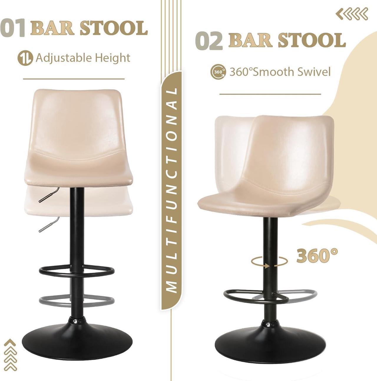 Alt view image 3 of 7 - BOSSIN Bar Stools Set of 4 Modern Swivel Bar Chairs, Barstools Counter Height with Backrest, Adjustable Faux Leather Upholstered Bar Stool for Kitchen Island (Whisky)