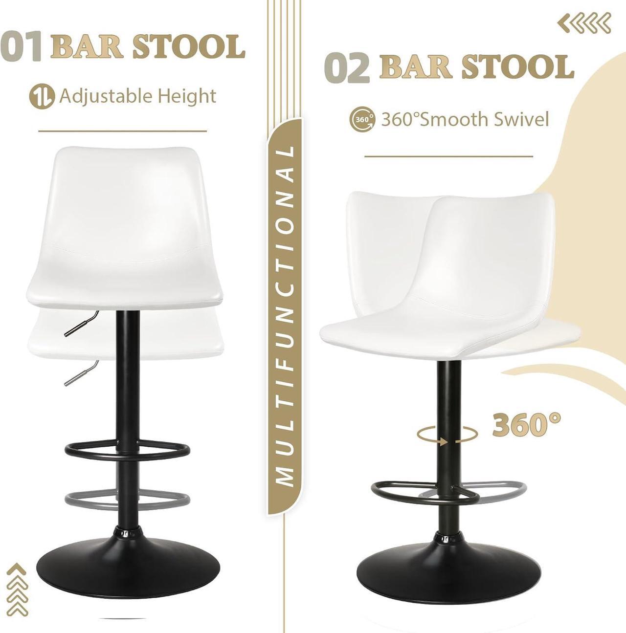 Alt view image 3 of 7 - BOSSIN Bar Stools Set of 4 Modern Swivel Bar Chairs, Barstools Counter Height with Backrest, Adjustable Faux Leather Upholstered Bar Stool for Kitchen Island (White)