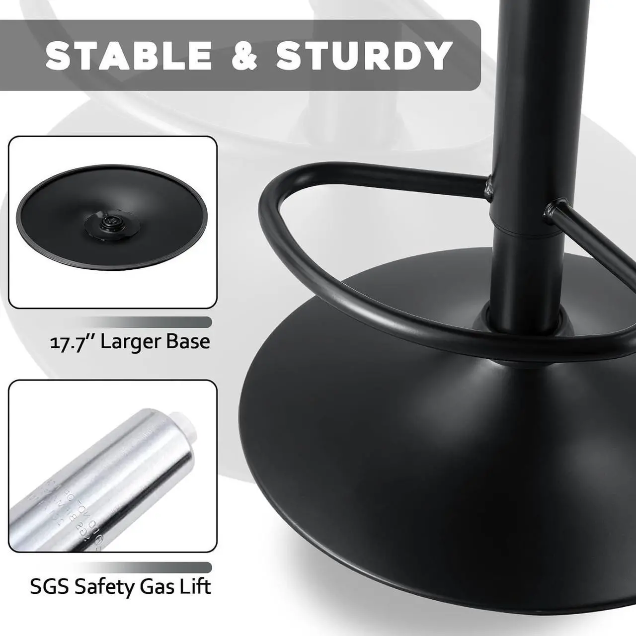 Alt view image 3 of 7 - BOSSIN Adjustable Swivel Bar Stools Set of 2, Counter Height PU Leather Bar Stool with Back and footrest, Modern Upholstered Pub Bar Stools for Kitchen Island, 350 LBS Capacity