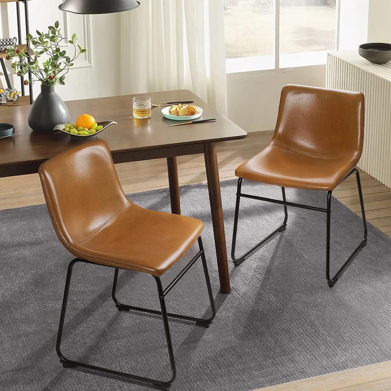 Alt view image 5 of 7 - BOSSIN 18 inch Bar Stools Set of 2,Counter Height Bar Stools with Back, Modern PU Leather with Metal Leg and Footrest (Whisky, 2 PCs 18" Dining Chairs)