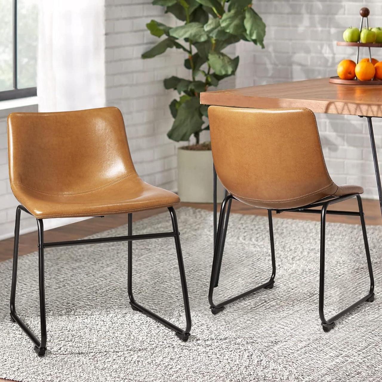 Main image of BOSSIN 18 inch Bar Stools Set of 2,Counter Height Bar Stools with Back, Modern PU Leather with Metal Leg and Footrest (Whisky, 2 PCs 18" Dining Chairs)