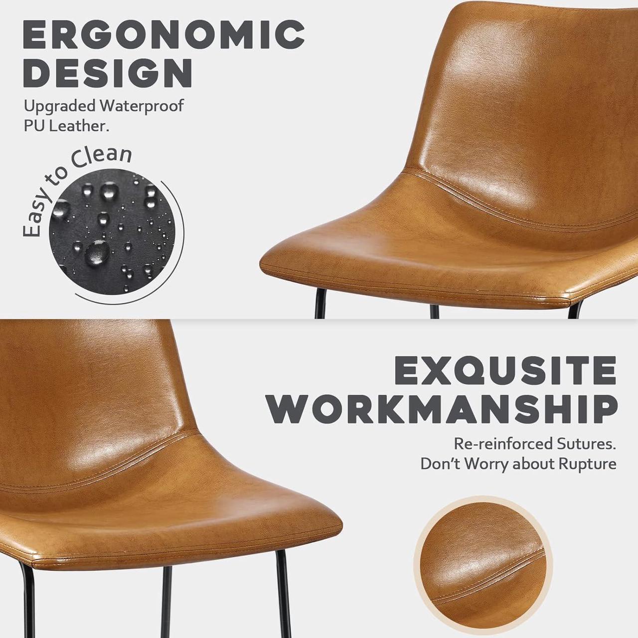 Alt view image 3 of 7 - BOSSIN 18 inch Bar Stools Set of 2,Counter Height Bar Stools with Back, Modern PU Leather with Metal Leg and Footrest (Whisky, 2 PCs 18" Dining Chairs)