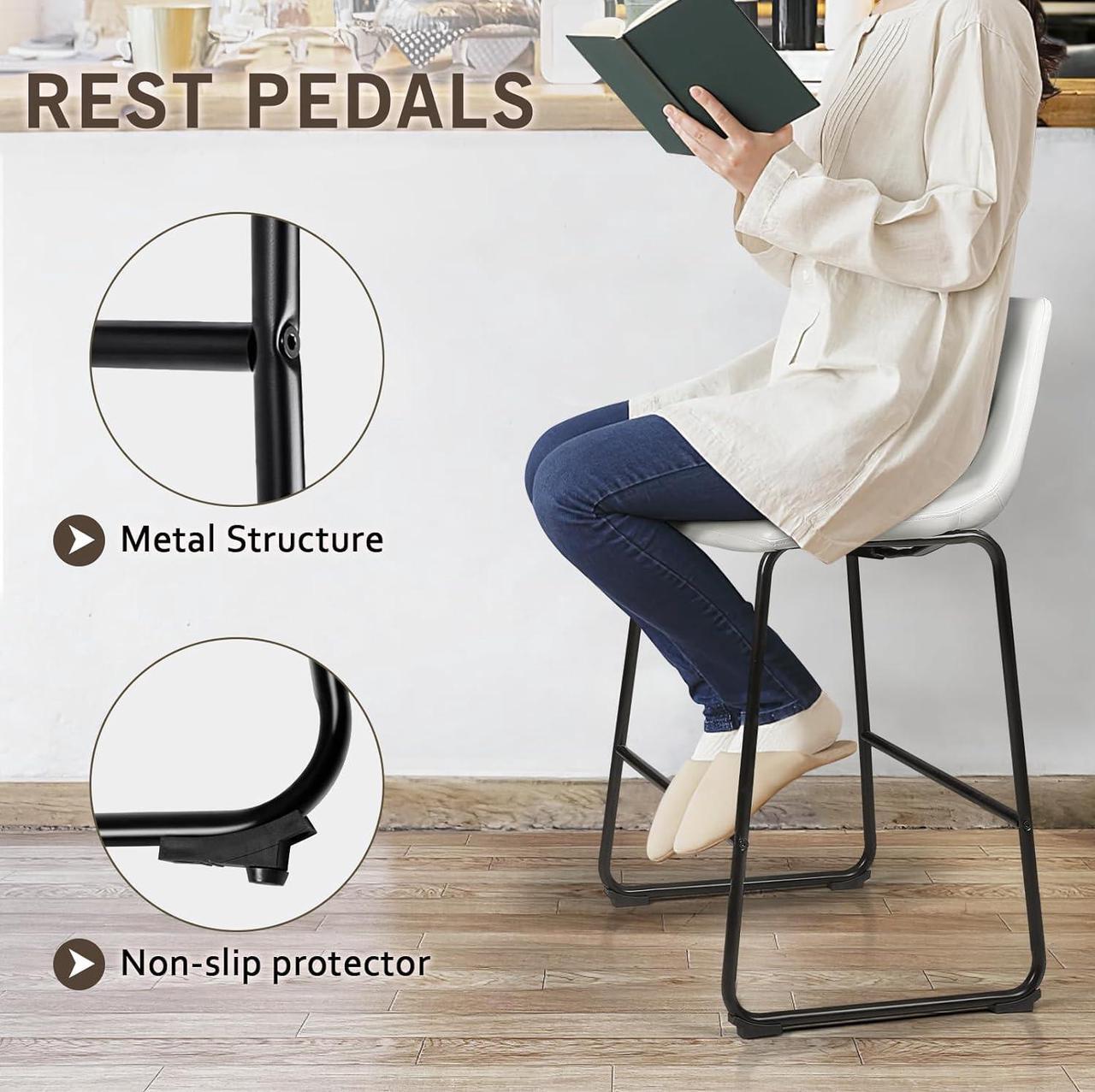 Alt view image 3 of 6 - BOSSIN 26 inch Bar Stools Set of 4, Modern Counter Height Bar Stools, Faux Leather Barstool with Back and Metal Leg, Armless Bar Chairs for Kitchen Island (White, 4pcs 26")