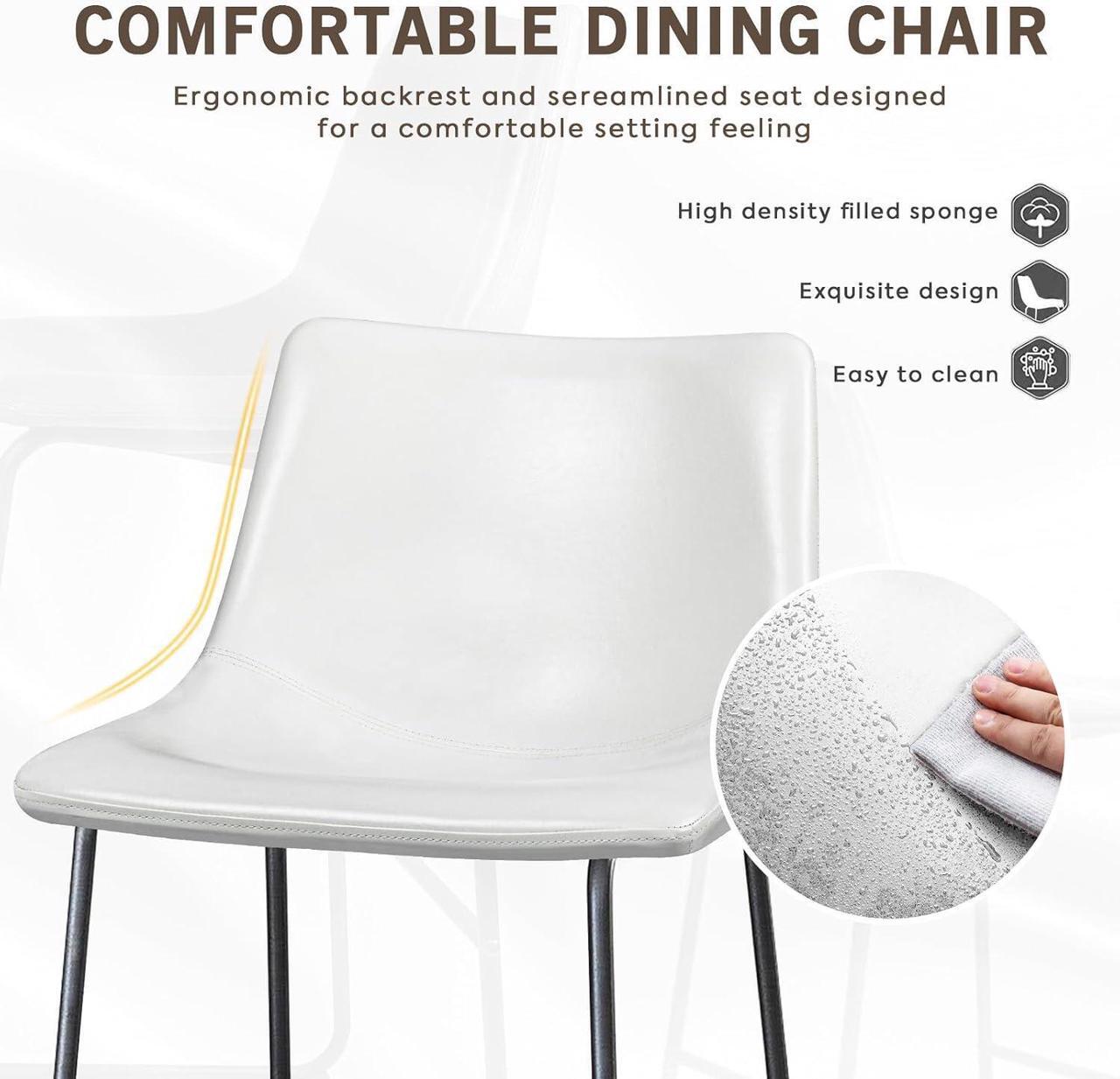 Alt view image 2 of 6 - BOSSIN 26 inch Bar Stools Set of 4, Modern Counter Height Bar Stools, Faux Leather Barstool with Back and Metal Leg, Armless Bar Chairs for Kitchen Island (White, 4pcs 26")