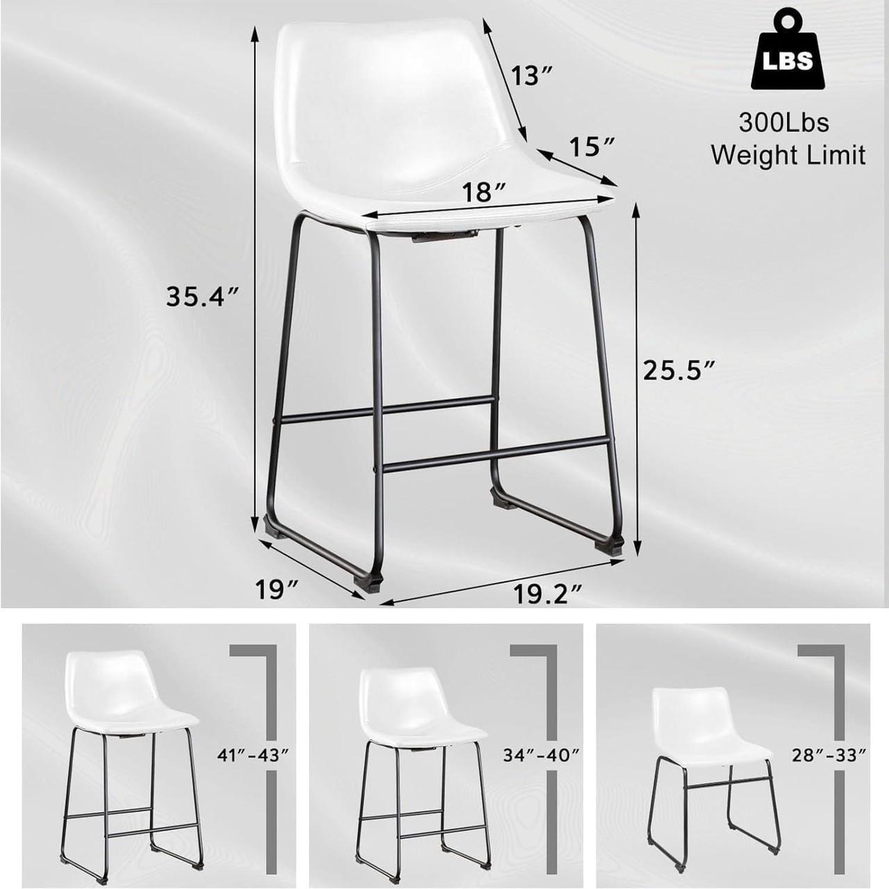 Alt view image 6 of 6 - BOSSIN 26 inch Bar Stools Set of 4, Modern Counter Height Bar Stools, Faux Leather Barstool with Back and Metal Leg, Armless Bar Chairs for Kitchen Island (White, 4pcs 26")