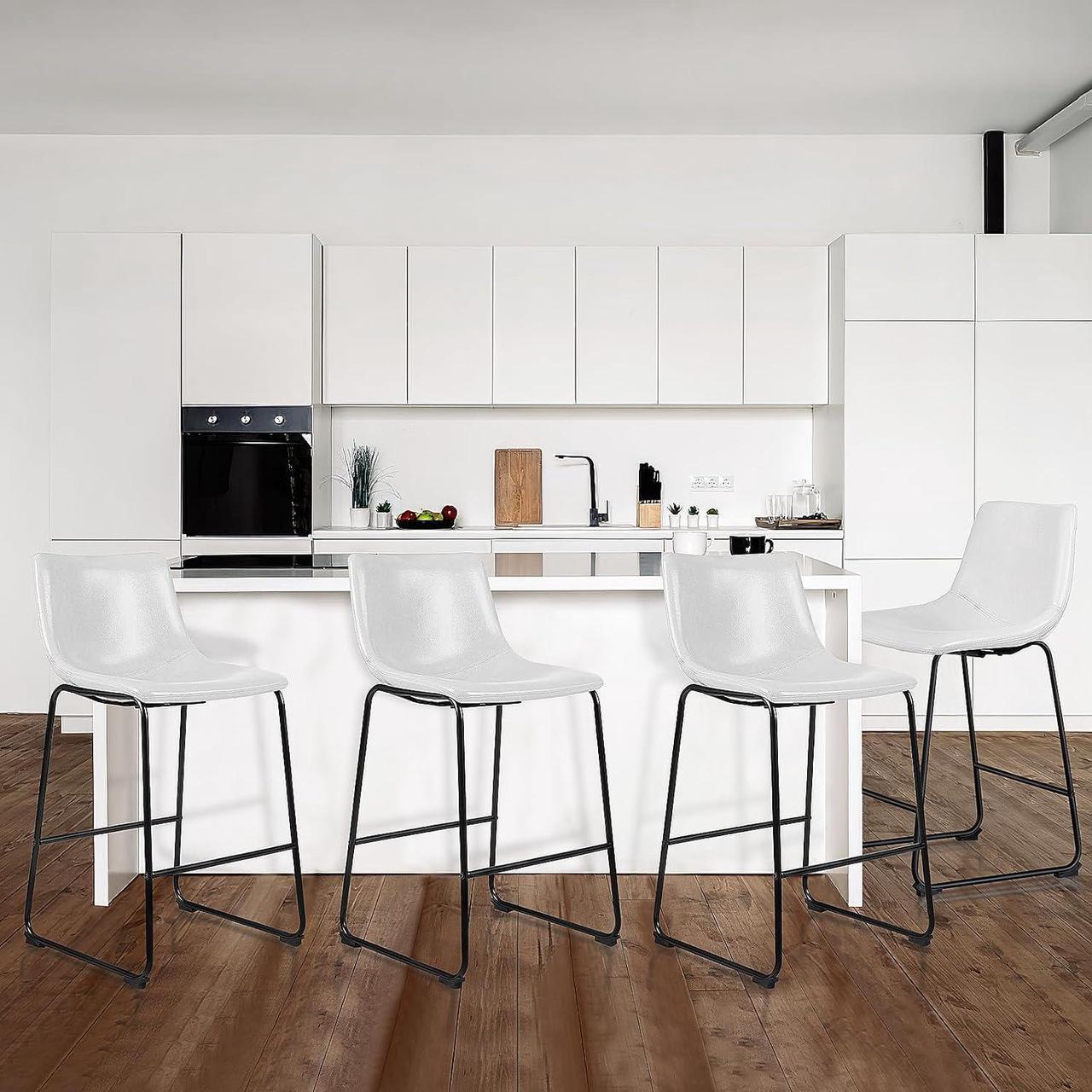 Main image of BOSSIN 26 inch Bar Stools Set of 4, Modern Counter Height Bar Stools, Faux Leather Barstool with Back and Metal Leg, Armless Bar Chairs for Kitchen Island (White, 4pcs 26")