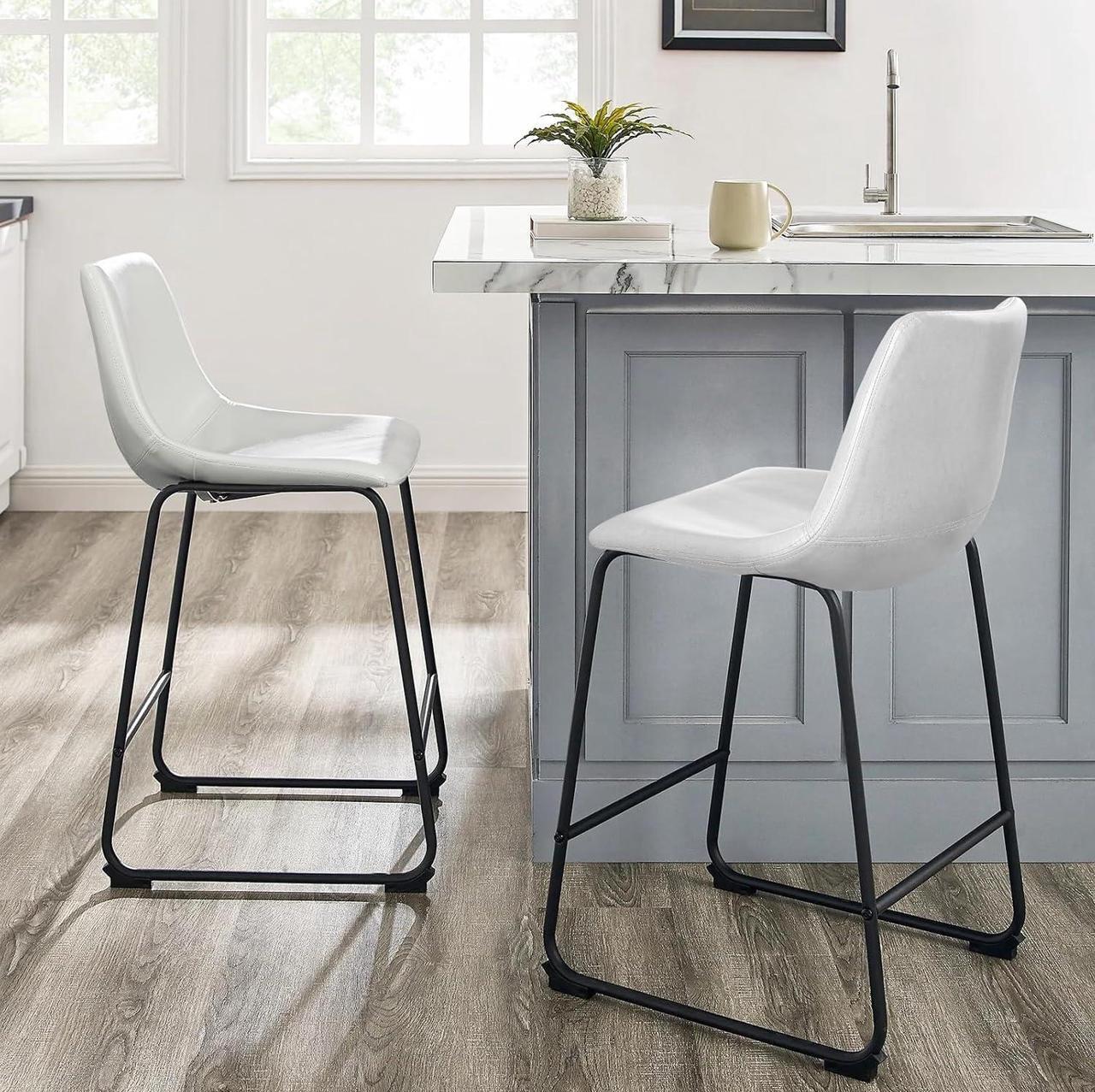 Alt view image 5 of 6 - BOSSIN 26 inch Bar Stools Set of 4, Modern Counter Height Bar Stools, Faux Leather Barstool with Back and Metal Leg, Armless Bar Chairs for Kitchen Island (White, 4pcs 26")