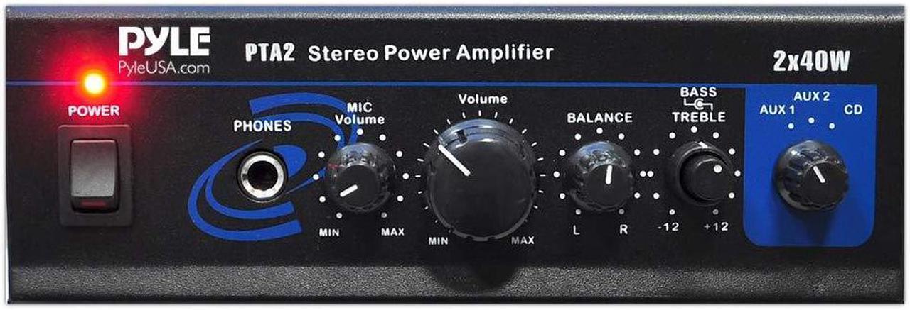 Alt view image 2 of 20 - Home Audio Power Amplifier System - 2X40W Mini Dual Channel Mixer Sound Stereo Receiver Box w/ AUX, Mic Input - For Amplified Speakers, PA, CD Player, Theater via RCA, Studio Use - Pyle PTA2