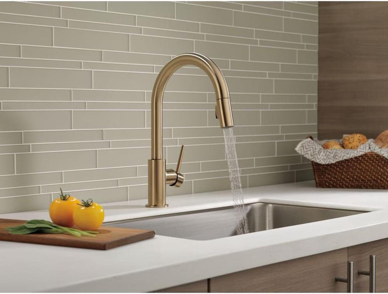 Alt view image 5 of 8 - Delta Single Pull Handle Kitchen Sink Faucet Tap, Champagne Bronze 9159-CZ-DST