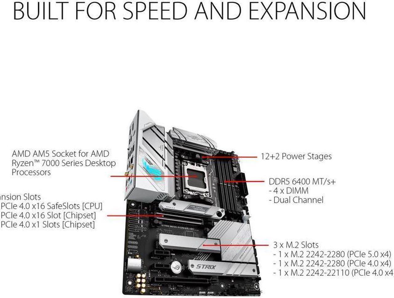 Alt view image 2 of 7 - ASUS ROG STRIX B650-A GAMING WIFI 6E Socket AM5 (LGA 1718) Ryzen 7000 gaming motherboard(12 + 2 power stages, DDR5, three M.2 slots, PCIe 4.0, 2.5G LAN, WiFi 6E, USB 3.2 Gen 2x2 Type-C port)