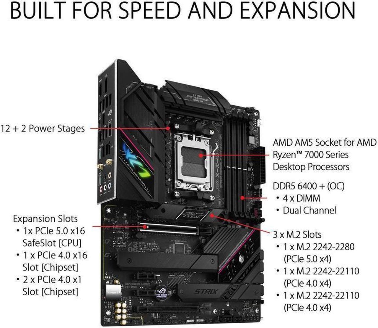 Alt view image 2 of 7 - ASUS ROG STRIX B650E-F GAMING WiFi Socket AM5 (LGA 1718) Ryzen 7000 gaming motherboard(12 + 2 power stages, DDR5, three M.2 slots, PCIe 5.0, WiFi 6E, 2.5G LAN, USB 3.2 Gen 2x2 Type-C® port)