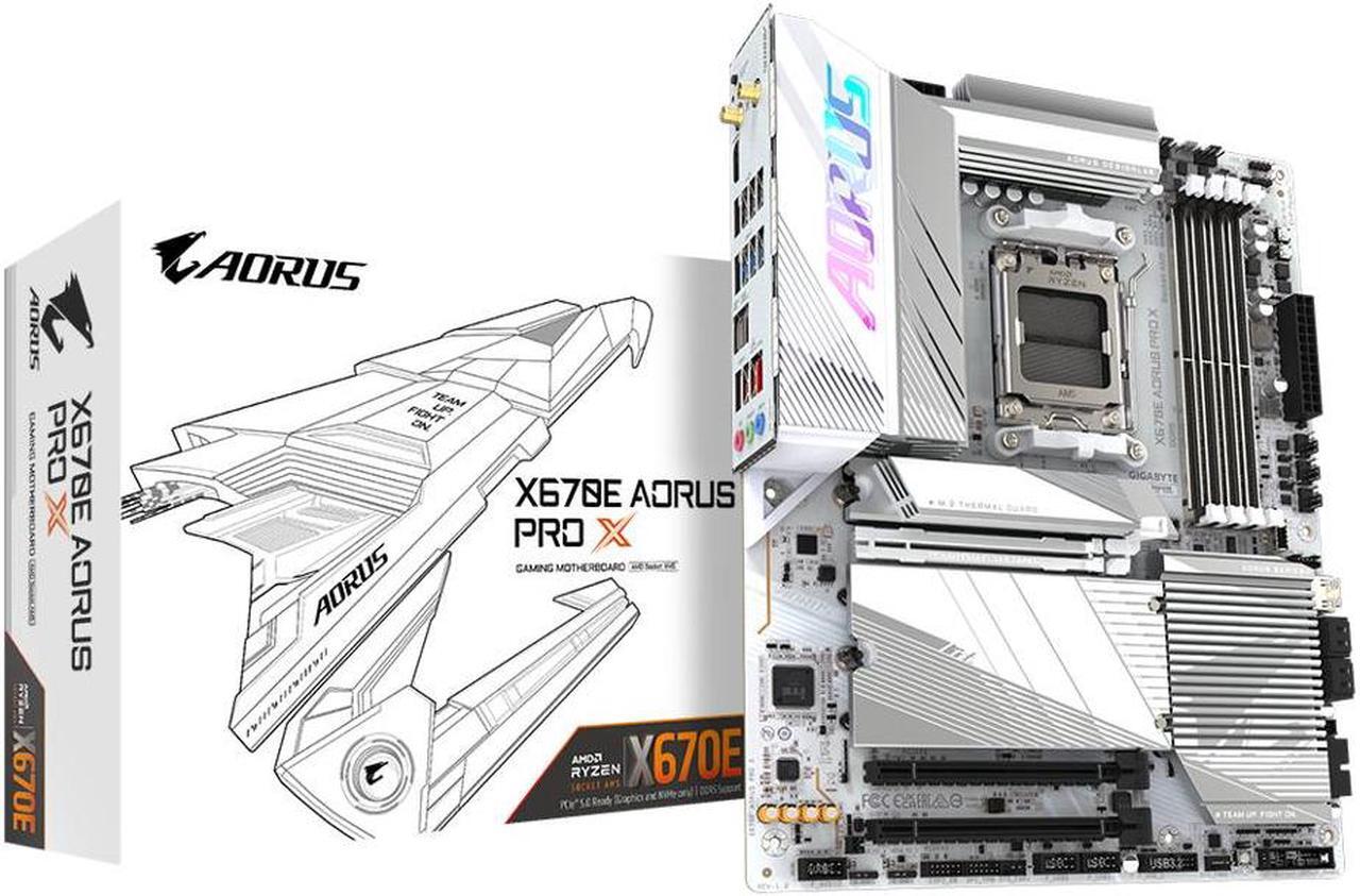 Main image of GIGABYTE X670E AORUS PRO X  AM5 LGA 1718 AMD X670E ATX Motherboard DDR5, Quad M.2, PCIe 5.0, USB 3.2 Gen2X2 Type-C, WiFi 7, Intel 2.5GbE LAN, Q-Flash Plus, EZ-Latch Plus