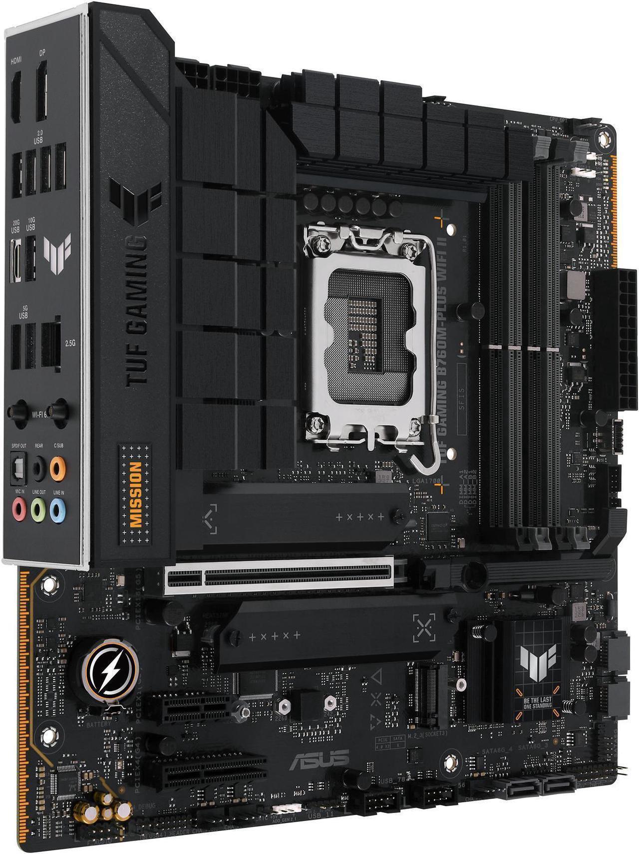 Alt view image 4 of 9 - TUF GAMING B760M-PLUS WIFI II Intel B760 LGA 1700 mATX motherboard with PCIe 5.0, three 4.0 M.2 slots, DDR5, WiFi 6E With Q-Antenna, Realtek 2.5Gb Ethernet, DisplayPort, HDMI, SATA 6 Gbps