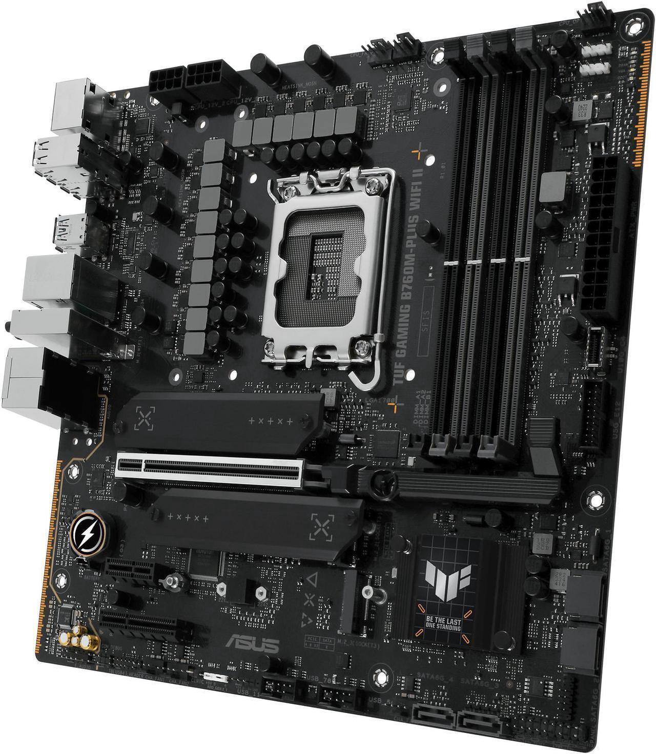 Alt view image 2 of 9 - TUF GAMING B760M-PLUS WIFI II Intel B760 LGA 1700 mATX motherboard with PCIe 5.0, three 4.0 M.2 slots, DDR5, WiFi 6E With Q-Antenna, Realtek 2.5Gb Ethernet, DisplayPort, HDMI, SATA 6 Gbps