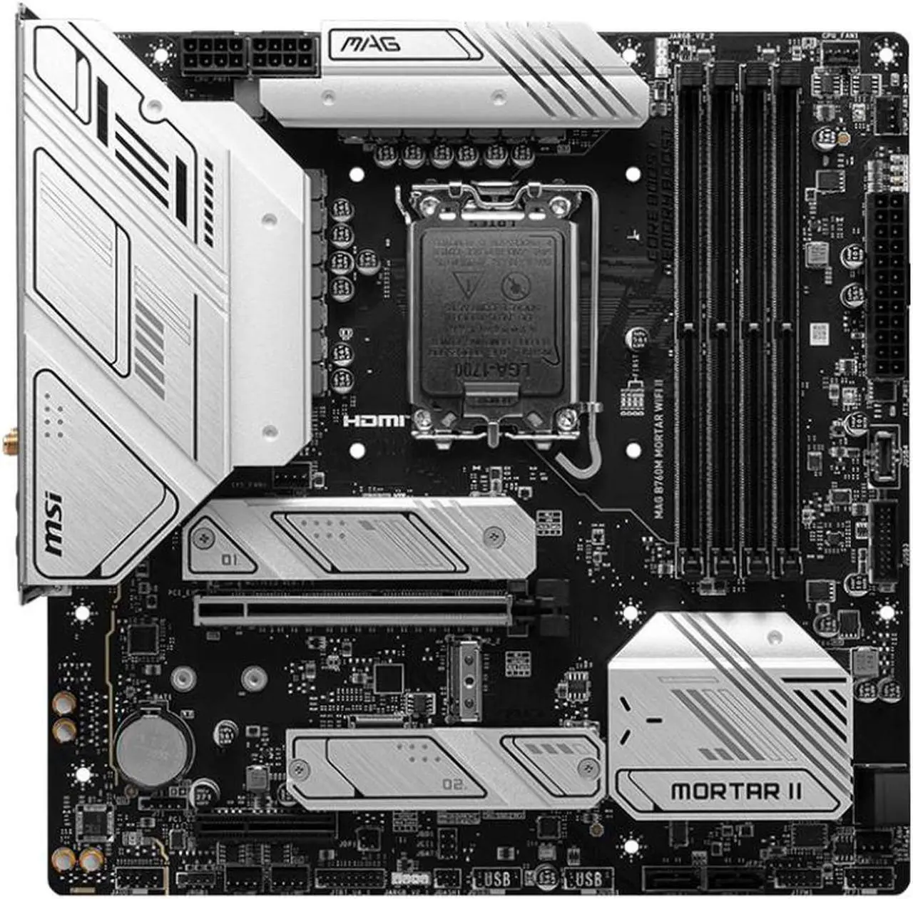 Alt view image 2 of 5 - MSI MAG B760M MORTAR WIFI II LGA 1700 Intel B760 SATA 6Gb/s Micro ATX DDR5 PCI-E x16 slot  2.5Gbps LAN 3x M.2  Wi-Fi 6E Motherboard