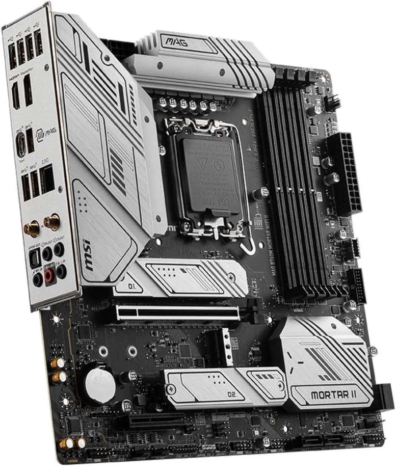 Alt view image 4 of 5 - MSI MAG B760M MORTAR WIFI II LGA 1700 Intel B760 SATA 6Gb/s Micro ATX DDR5 PCI-E x16 slot  2.5Gbps LAN 3x M.2  Wi-Fi 6E Motherboard