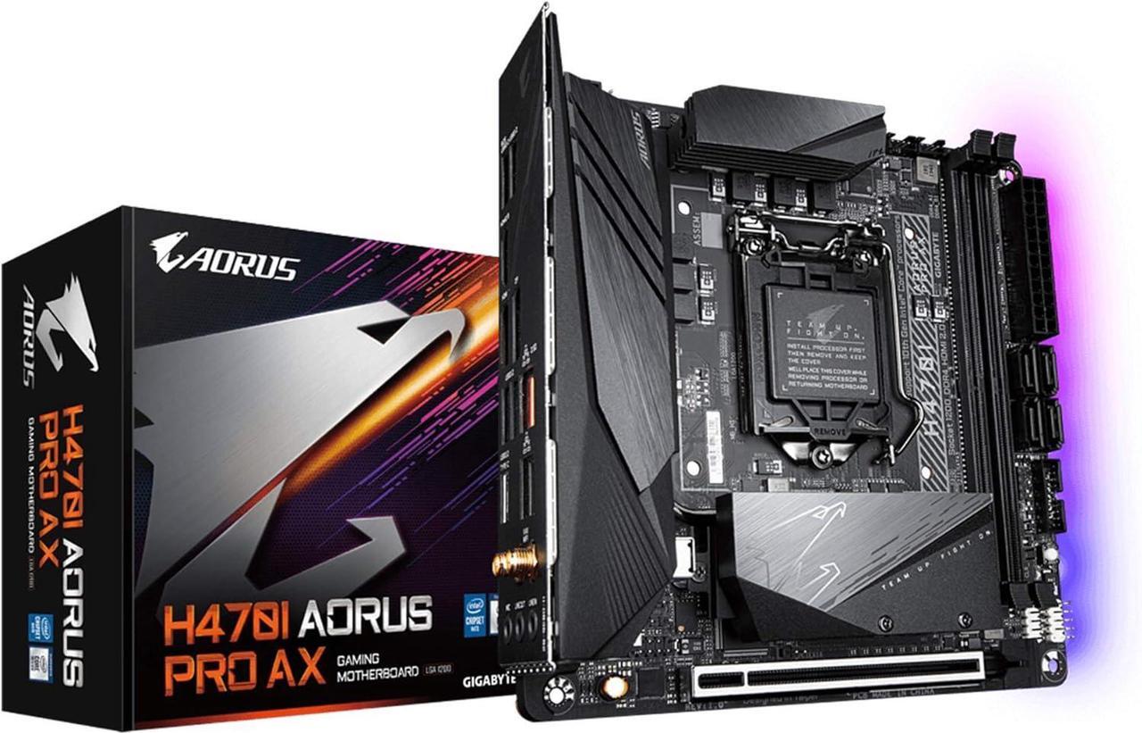 Main image of GIGABYTE H470I AORUS PRO AX LGA 1200 Intel H470 Mini-ITX Motherboard with Dual M.2, SATA 6Gb/s, USB 3.2 Gen 1, WIFI 6, 2.5 GbE LAN