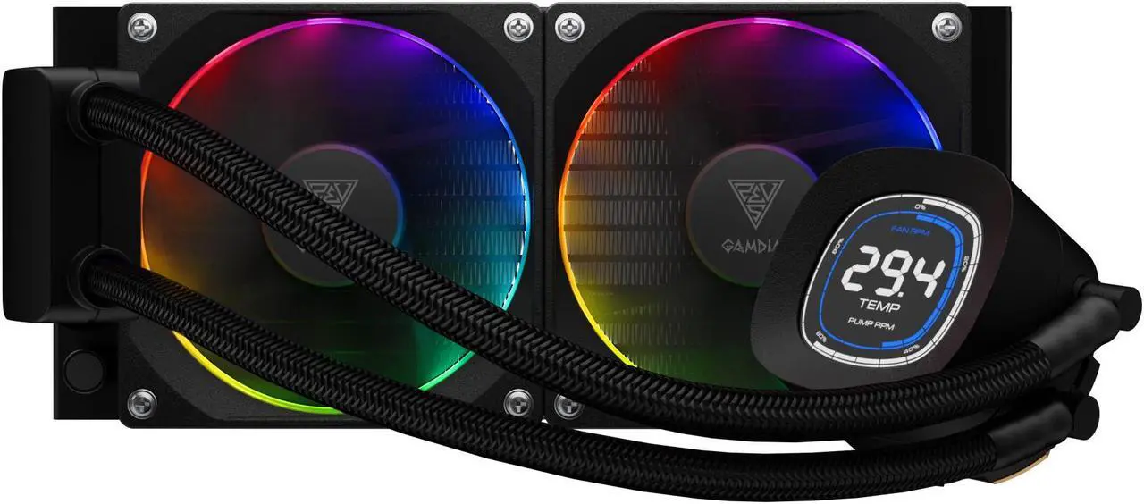 Alt view image 2 of 7 - Gamdias CHIONE M4-240 Liquid CPU cooler with 2.1" LCD display, 240mm AIO Radiator , PWM, ARGB 5v-3pin, LGA 1700 Ready / AM5 Compatible
