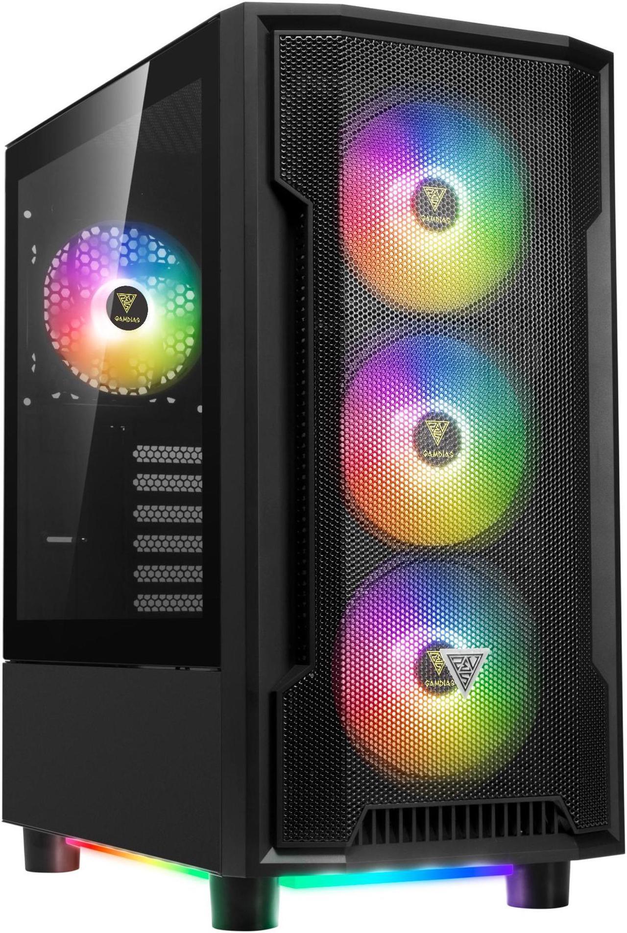 Alt view image 2 of 7 - Gamdias ATHENA M6 LITE, mesh high air flow, 4x ARGB 120mm fans, RGB 5v 3pin sync, under glow side tempered glass, ATX.
