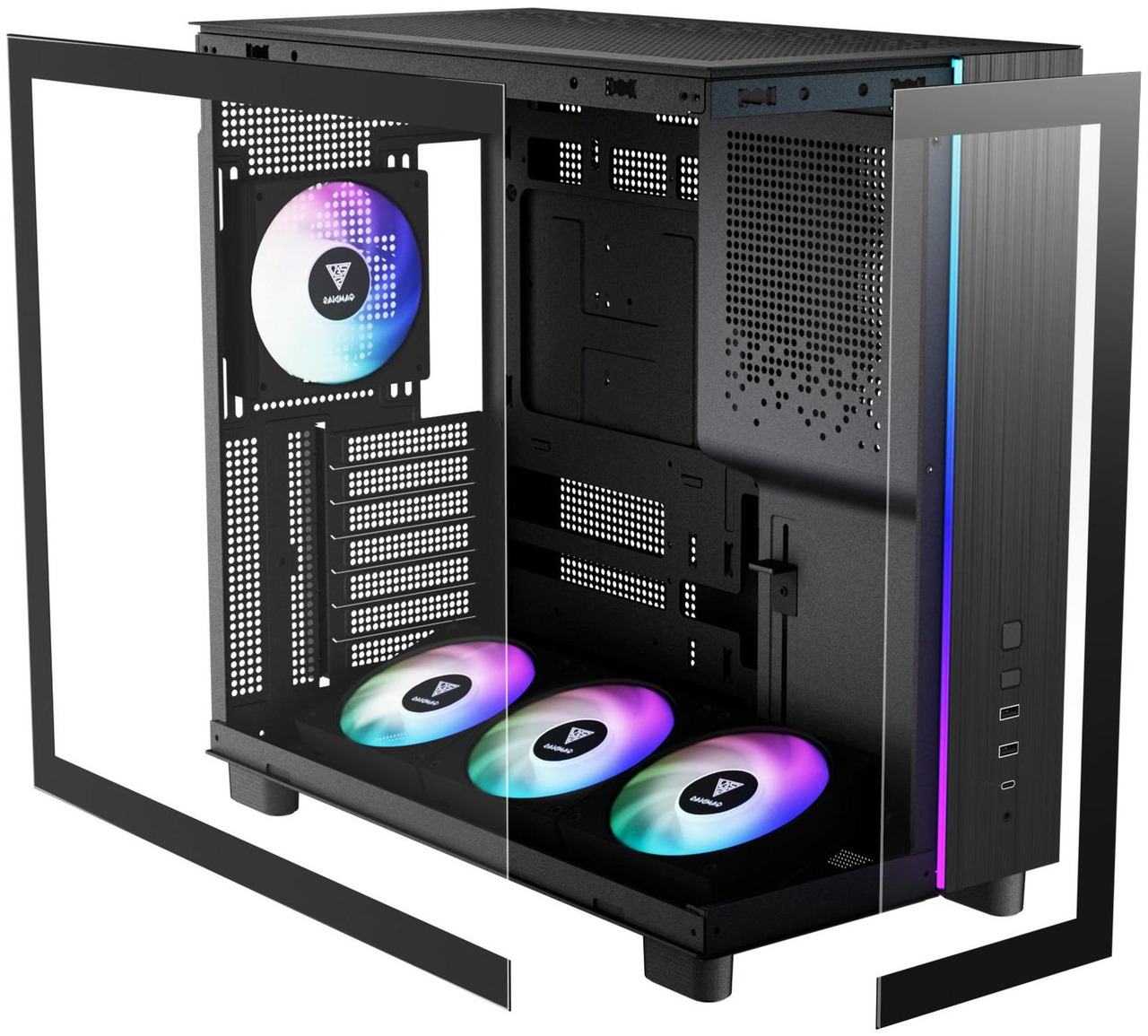 Open Box: Gamdias ATLAS M4 pc case ATX 4x120mm PWM ARGB fans, Adjustable Angle Fan Mount, Chimney Airflow, Anti-Sag GPU Bracket, Front-Mounted PSU Design - Newegg.com - Open Box condition - Image 9