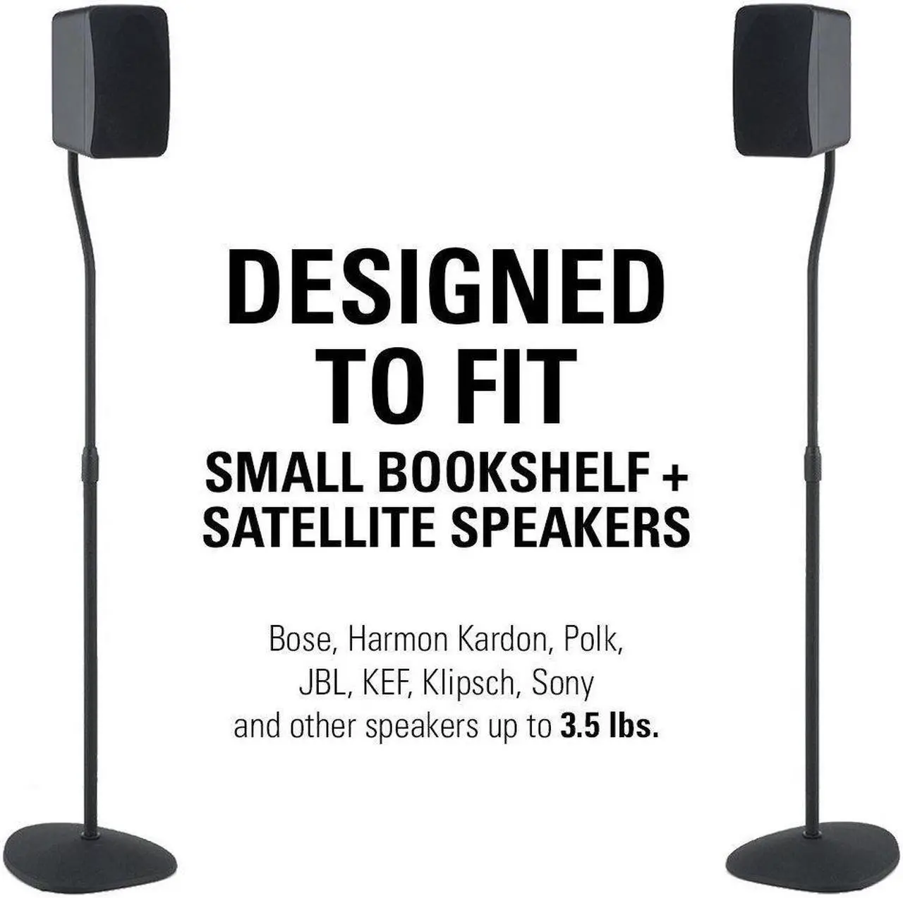 Alt view image 2 of 6 - Sanus Adjustable Height Speaker Stand - Extends 28" to 38" - Holds Satellite & small Bookshelf Speakers (i.e. Bose, Harmon Kardon, Polk, JBL, KEF, Klipsch, Sony and others) - Set of 2 - Model: HTBS