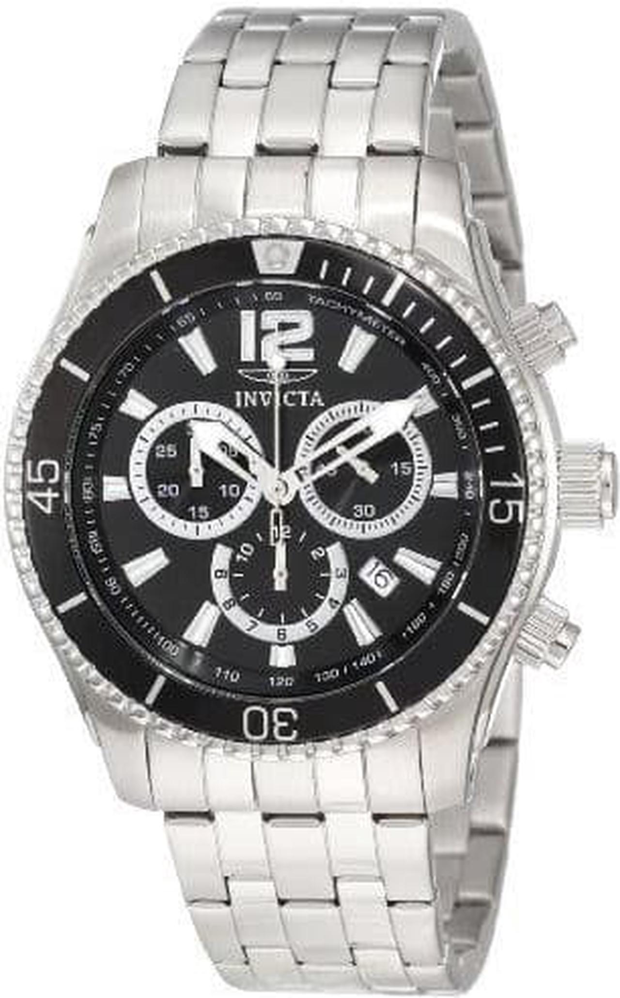 Alt view image 10 of 12 - Invicta 0621 Men's Stainless Steel Black Dial Chronograph