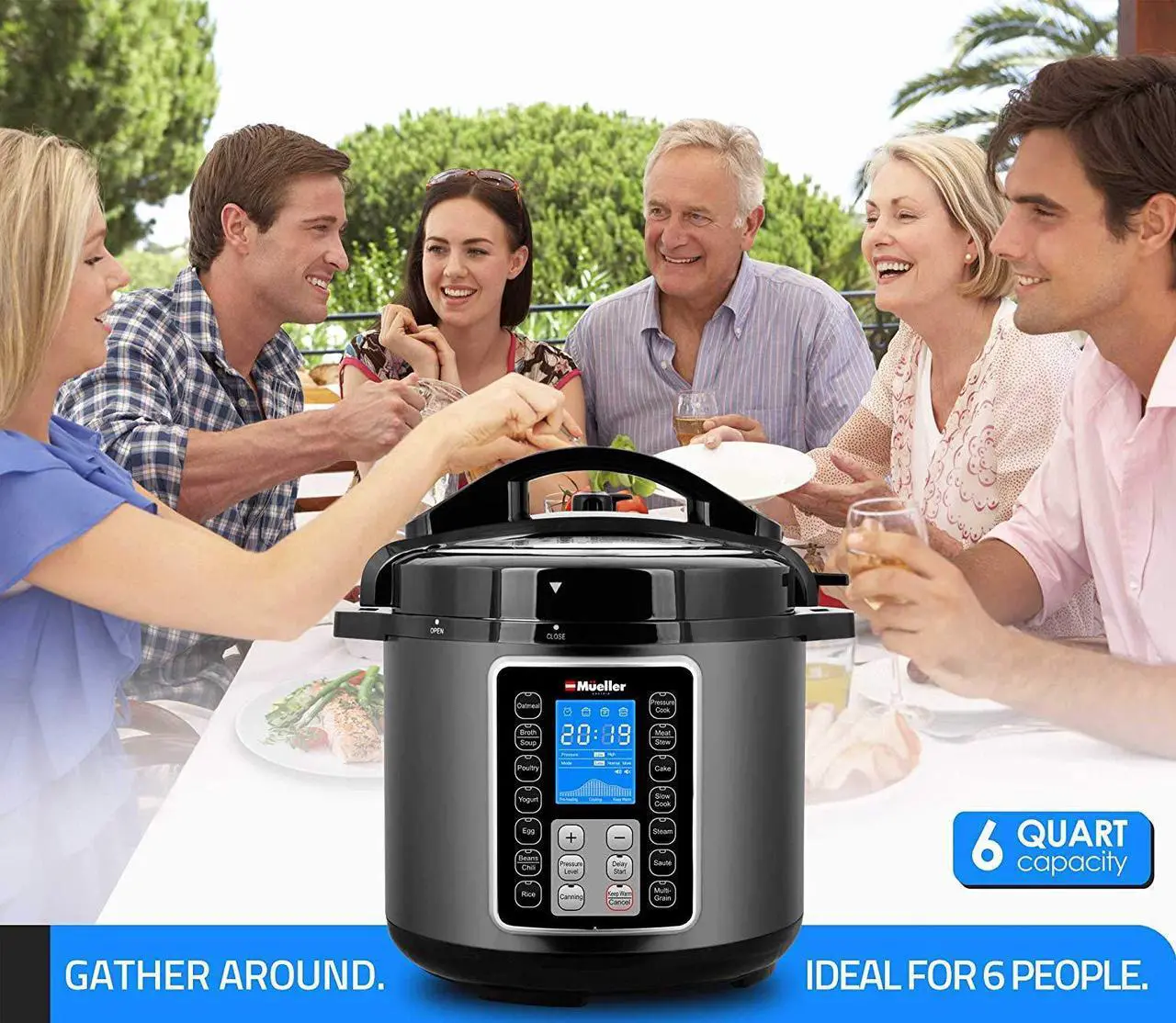 Alt view image 4 of 7 - Mueller UltraPot 6Q Pressure Cooker Instant Crock 10 in 1 Pot with German ThermaV Tech, Cook 2 Dishes at Once, BONUS Tempered Glass Lid incl, Saute, Steamer, Slow, Rice, Yogurt, Maker, Sterilizer