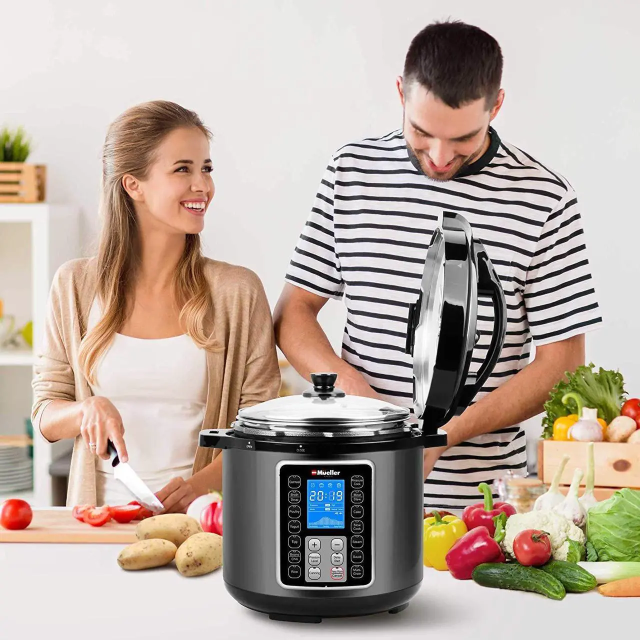 Alt view image 6 of 7 - Mueller UltraPot 6Q Pressure Cooker Instant Crock 10 in 1 Pot with German ThermaV Tech, Cook 2 Dishes at Once, BONUS Tempered Glass Lid incl, Saute, Steamer, Slow, Rice, Yogurt, Maker, Sterilizer