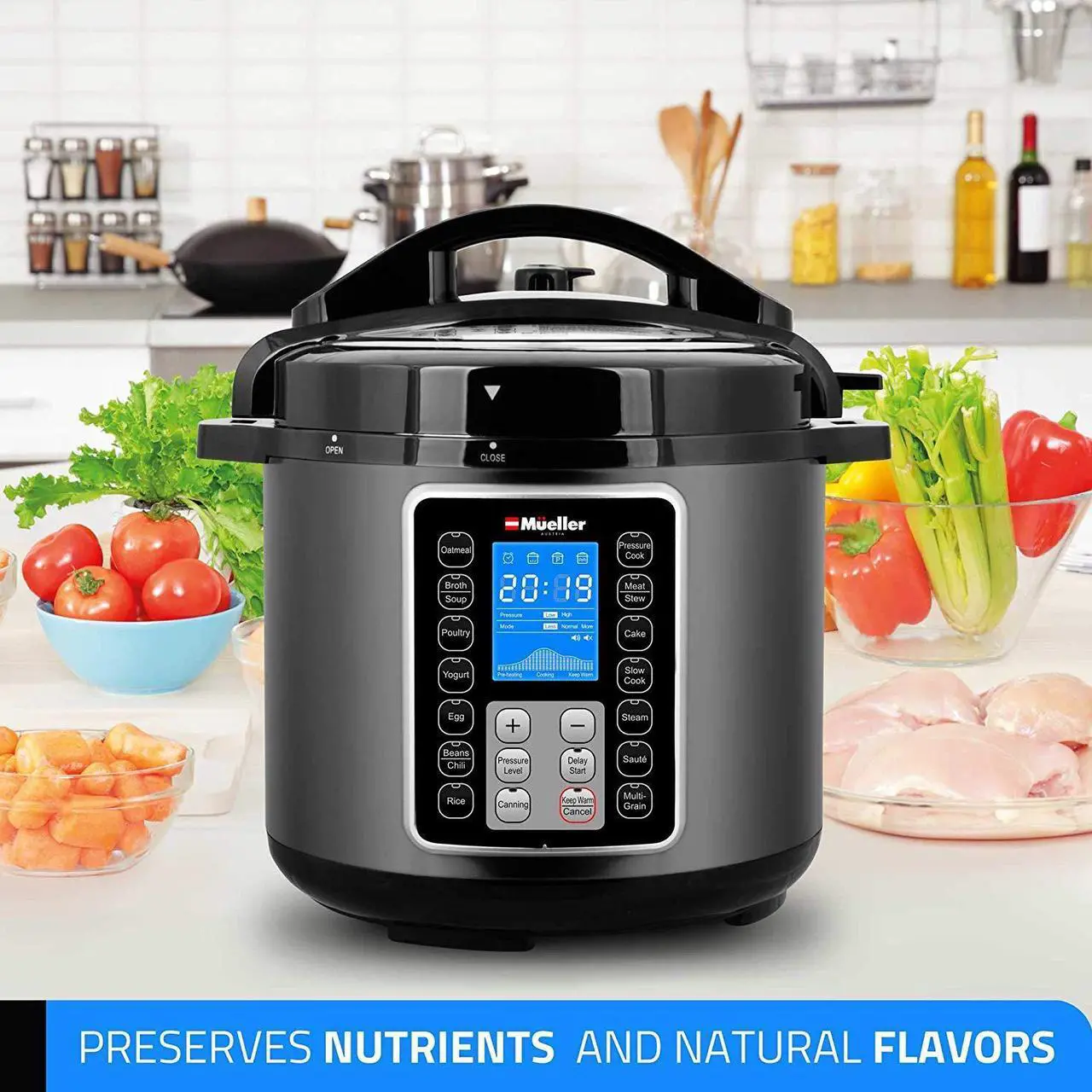 Alt view image 3 of 7 - Mueller UltraPot 6Q Pressure Cooker Instant Crock 10 in 1 Pot with German ThermaV Tech, Cook 2 Dishes at Once, BONUS Tempered Glass Lid incl, Saute, Steamer, Slow, Rice, Yogurt, Maker, Sterilizer