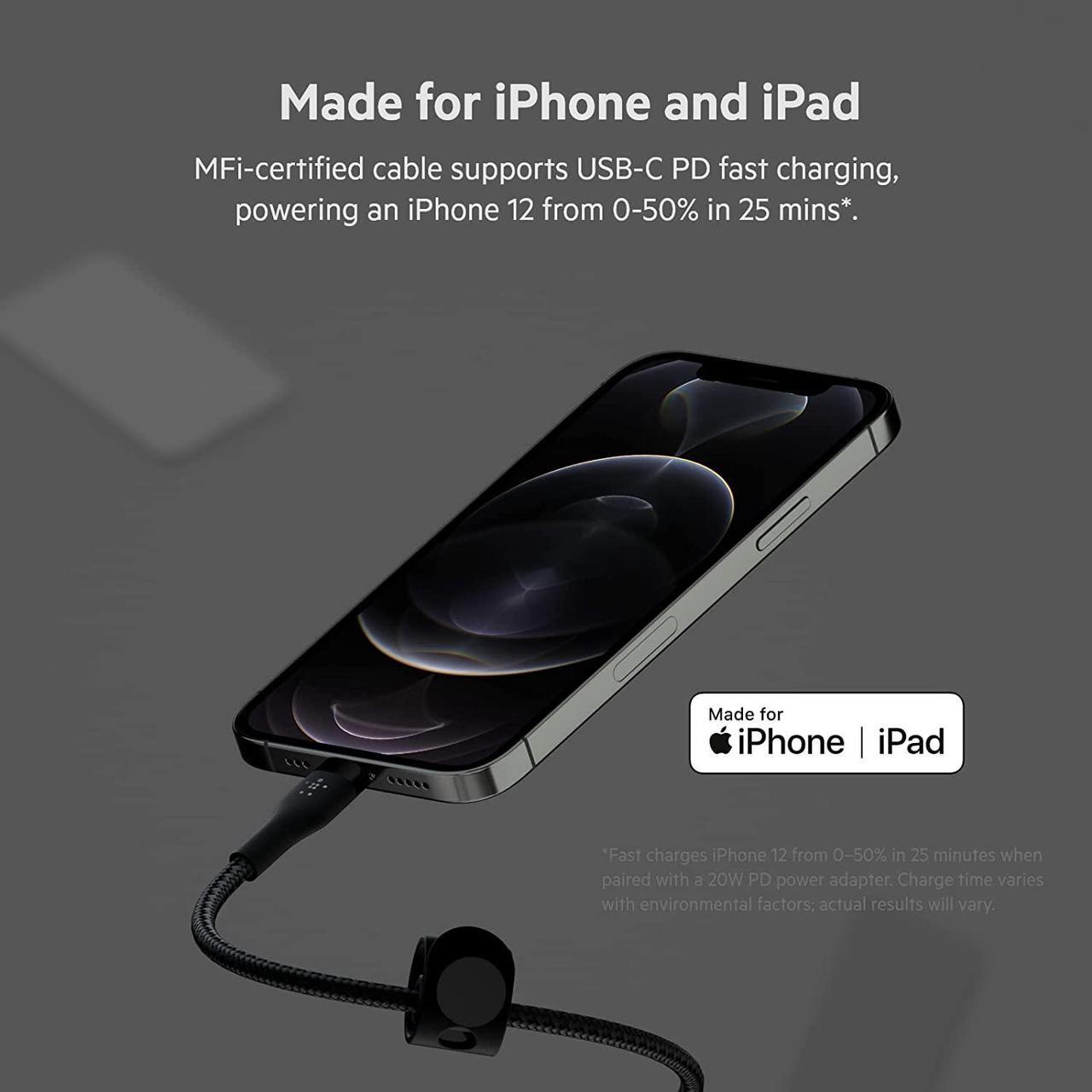 Alt view image 4 of 16 - Belkin USB-C Cable with Lightning Connector CAA011BT2MBK