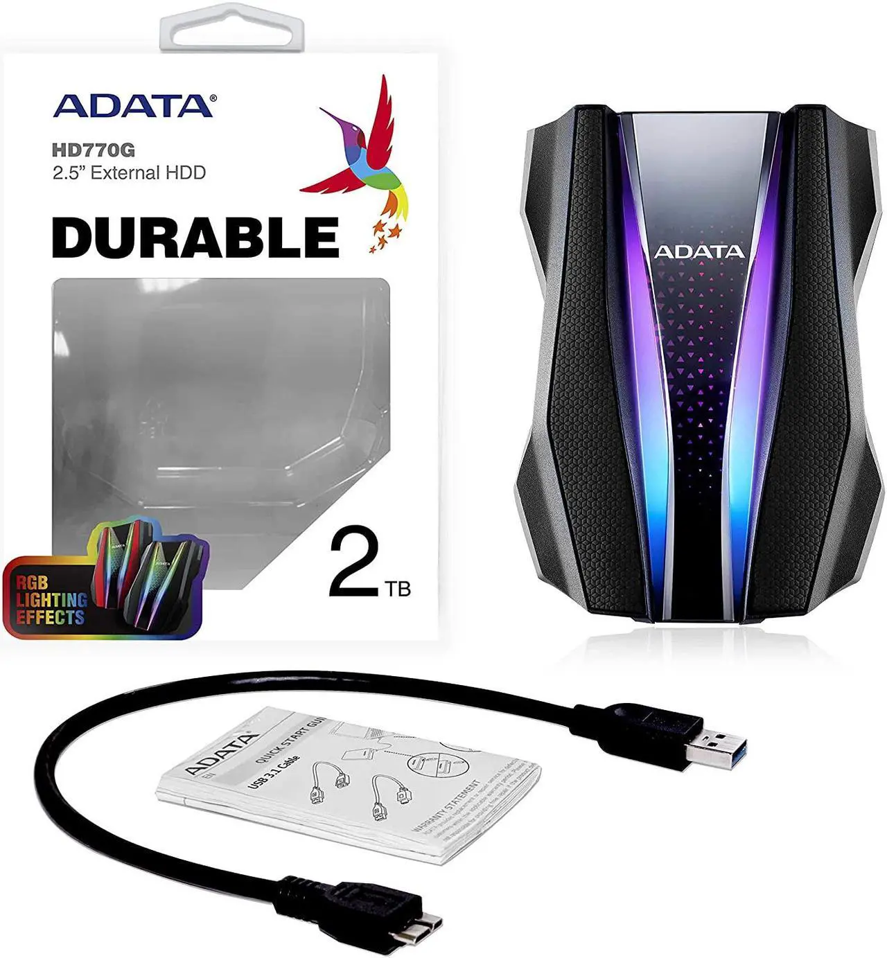 Alt view image 8 of 7 - ADATA 2TB HD770G RGB IP68 USB 3.2 Portable External Hard Drive Black - AHD770G-2TU32G1-CBK