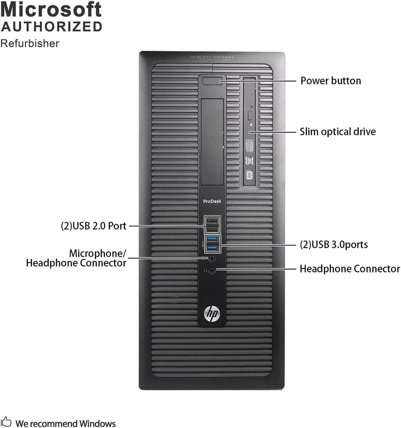 Alt view image 5 of 7 - Grade A HP ProDesk 600 G1 Tower PC, Intel Quad Core I5-4570 3.2Ghz, 16G DDR3, 120G SSD + 2T HDD, DP, 4K Support, WiFi, Keyboard & Mouse, Windows 10 Pro 64 Bit-Multi-Language(EN/ES/FR)