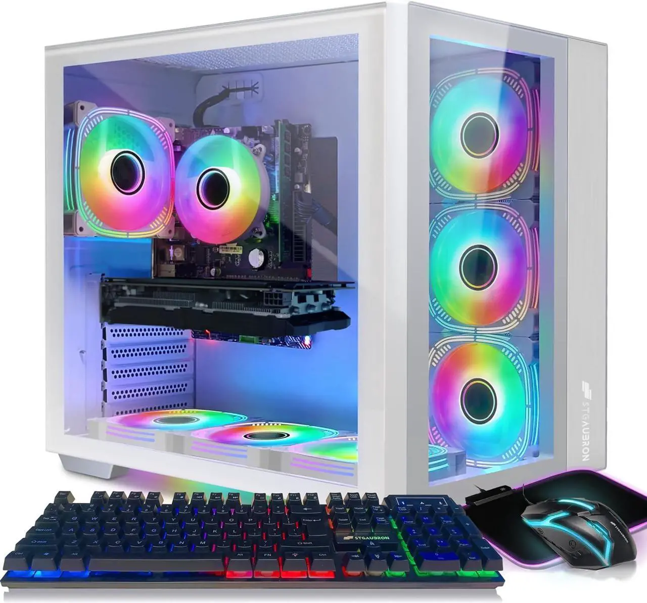 Main image of STGAubron Gaming Desktop PC, Intel Core i5-9400F up to 4.1GHz, Radeon RX 6600 XT 8G GDDR6, 16G RAM, 1T SSD, 600M WiFi, BT 5.0, RGB Fan x 7, RGB Keyboard & Mouse & Mouse Pad, W11H64