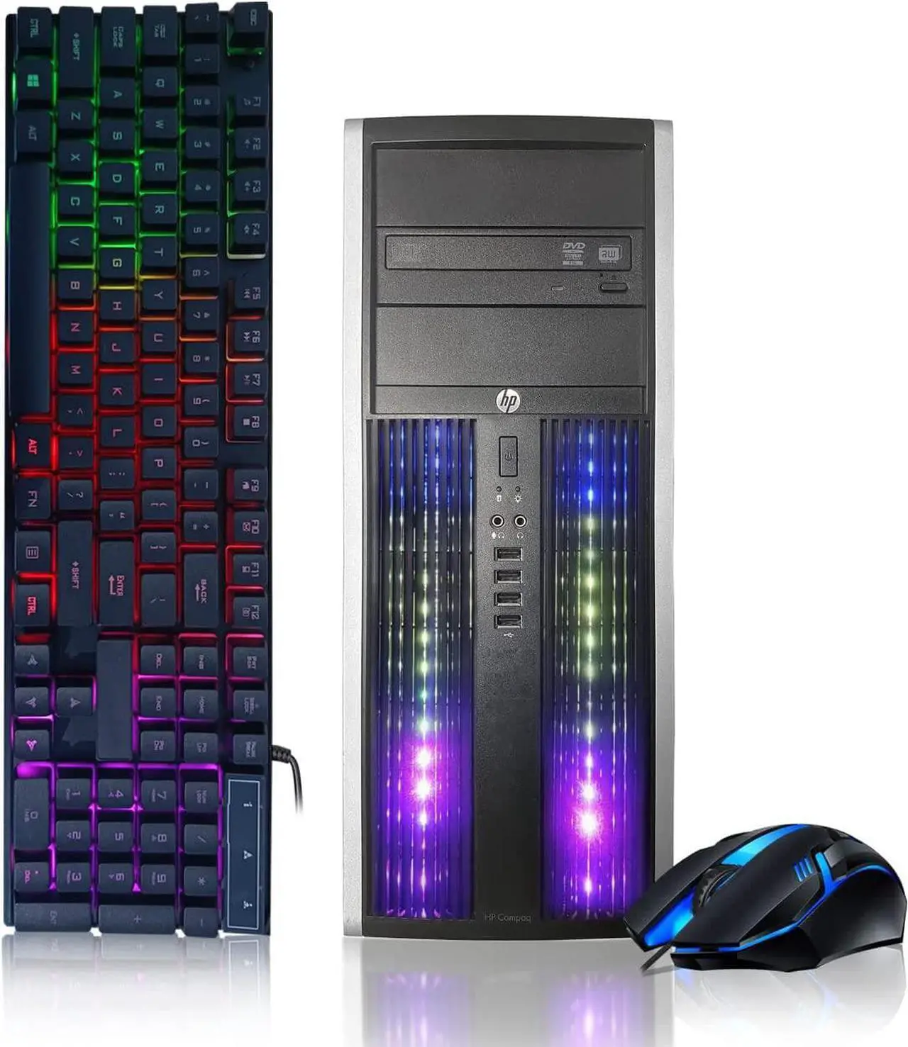 Main image of HP RGB Gaming PC Desktop Computer - Intel Quad I7 up to 3.8GHz, 16GB Memory, 128G SSD + 2TB, Radeon RX 580 8G, RGB Keyboard & Mouse, DVD, WiFi & Bluetooth, Win 10 Pro (Renewed)