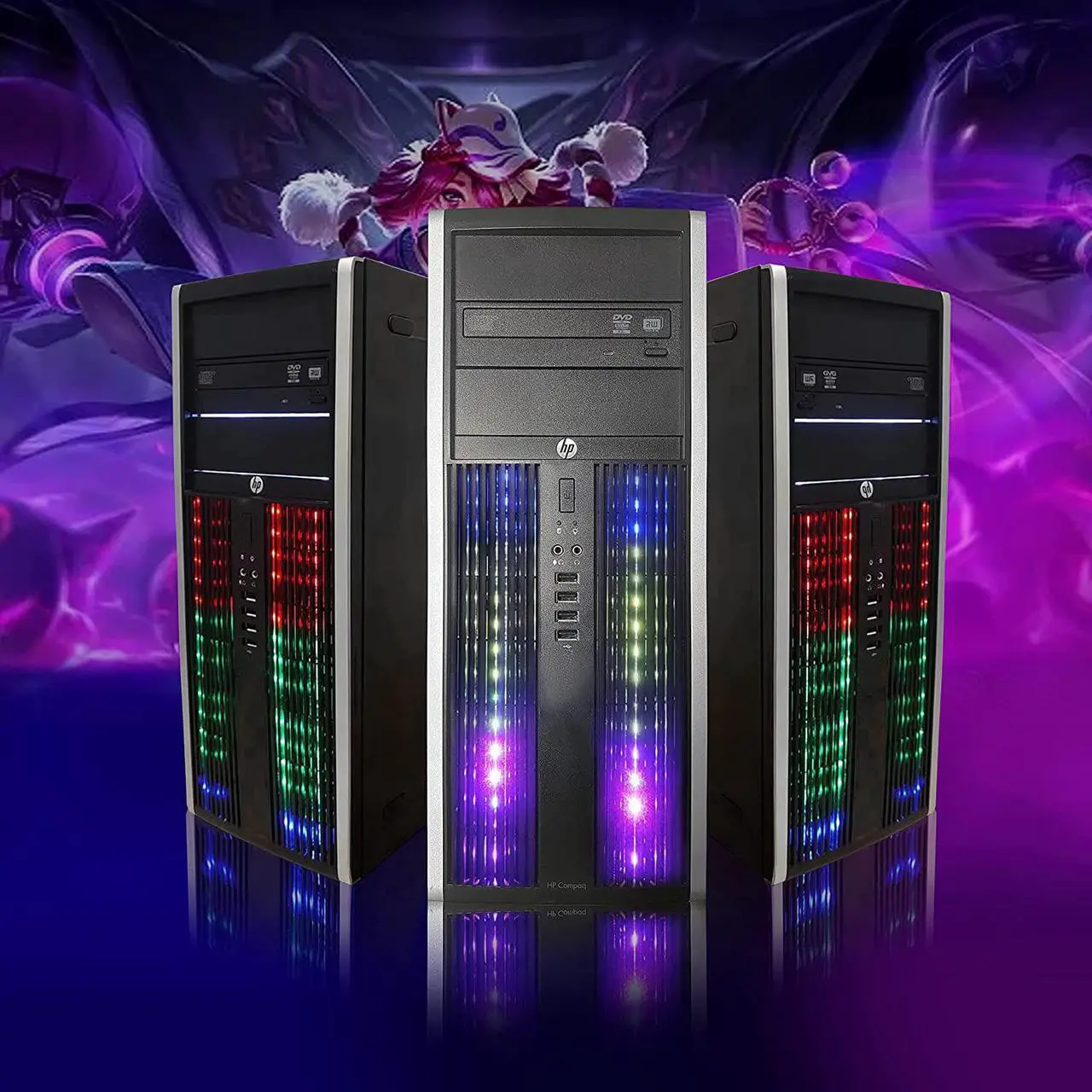 Alt view image 3 of 7 - HP RGB Gaming PC Desktop Computer - Intel Quad I7 up to 3.8GHz, 16GB Memory, 128G SSD + 2TB, Radeon RX 580 8G, RGB Keyboard & Mouse, DVD, WiFi & Bluetooth, Win 10 Pro (Renewed)