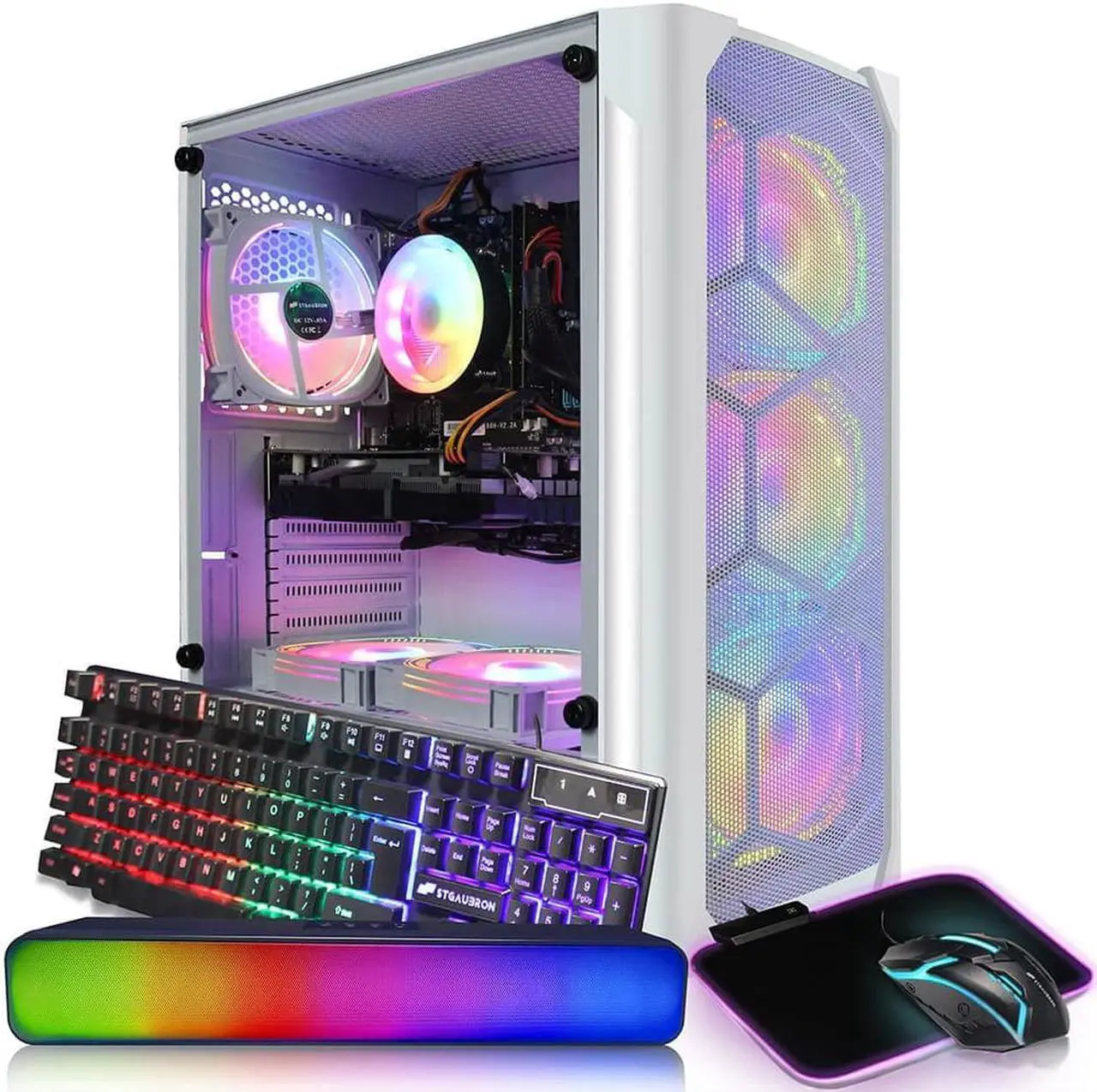 Main image of STGAubron Gaming Diamond Desktop, Intel Core I7 3.4 GHz up to 3.9 GHz, 16G RAM, 512G SSD, WIFI, BT 5.0, GTX 1660 Ti 6G GDDR6, RGB Fan x 6, RGB Keyboard & Mouse, RGB Mouse Pad, RGB BT Sound Bar, W10H64
