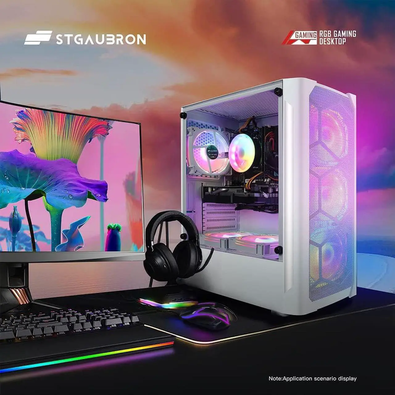 Alt view image 4 of 7 - STGAubron Gaming Diamond Desktop, Intel Core I7 3.4 GHz up to 3.9 GHz, 16G RAM, 512G SSD, WIFI, BT 5.0, GTX 1660 Ti 6G GDDR6, RGB Fan x 6, RGB Keyboard & Mouse, RGB Mouse Pad, RGB BT Sound Bar, W10H64