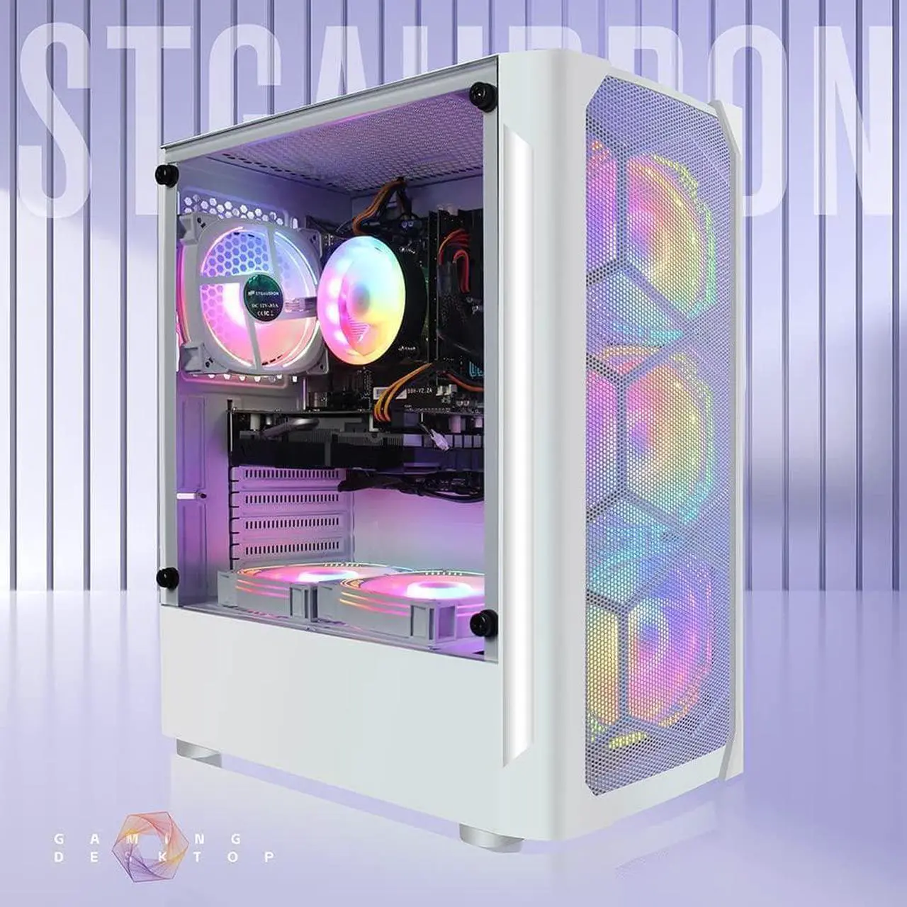 Alt view image 2 of 7 - STGAubron Gaming Diamond Desktop, Intel Core I7 3.4 GHz up to 3.9 GHz, 16G RAM, 512G SSD, WIFI, BT 5.0, GTX 1660 Ti 6G GDDR6, RGB Fan x 6, RGB Keyboard & Mouse, RGB Mouse Pad, RGB BT Sound Bar, W10H64
