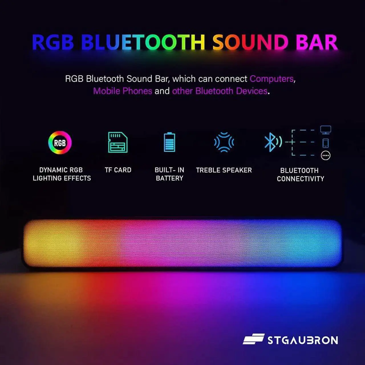 Alt view image 6 of 7 - STGAubron Gaming Diamond Desktop, Intel Core I7 3.4 GHz up to 3.9 GHz, 16G RAM, 512G SSD, WIFI, BT 5.0, GTX 1660 Ti 6G GDDR6, RGB Fan x 6, RGB Keyboard & Mouse, RGB Mouse Pad, RGB BT Sound Bar, W10H64