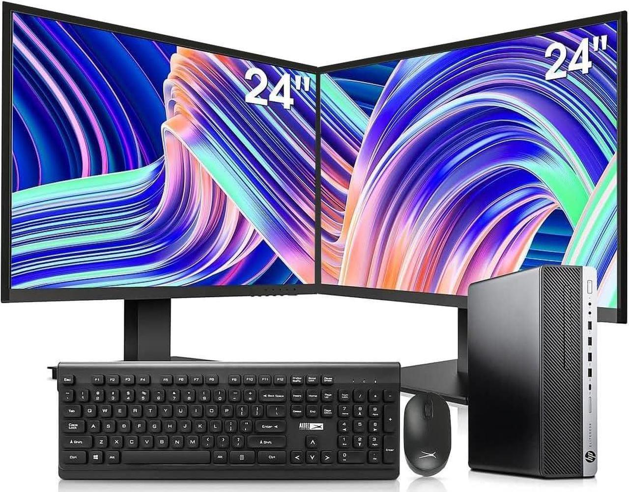 Main image of HP Elitedesk 800 G3 SFF Desktop PC - Intel i7-6700,32GB DDR4,1TB NVMe SSD + 2TB HDD, AX200 Wi-Fi 6,Dual 24-Inch Monitors, Wireless Keyboard and Mouse,Win 10 Pro (Renewed), Black/Silver