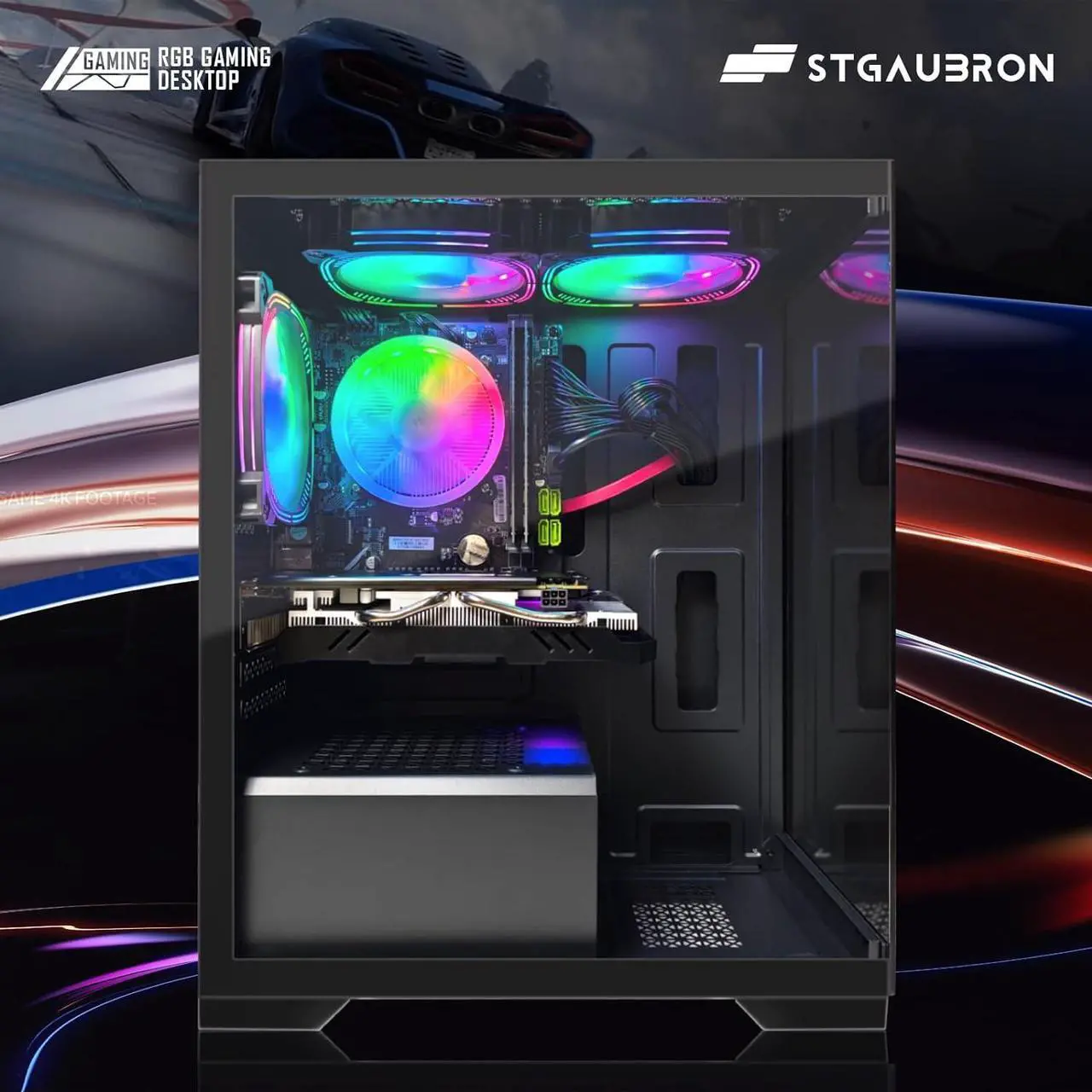 Alt view image 2 of 5 - STGAubron Gaming Desktop PC,Intel Core i7 3.4G up to 3.9G,Radeon RX 580 16G GDDR5,16G RAM, 512G SSD,600M WiFi,BT 5.0,RGB Fan x 3,RGB Keyboard&Mouse,RGB Mouse Pad,RGB BT Sound Bar,W10H64