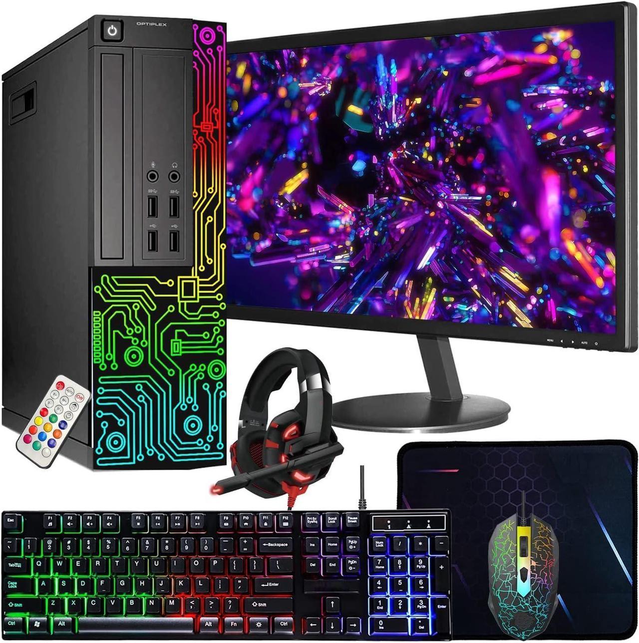 Dell Optiplex Small Desktop Computer (SFF) PC | Quad Core Intel i5 (3.2GHz) | 16GB DDR3 RAM | 512GB SSD | 24 Inch Monitor | RGB Gaming Keyboard & Mouse, Headset | Windows 10 Pro (Renewed)