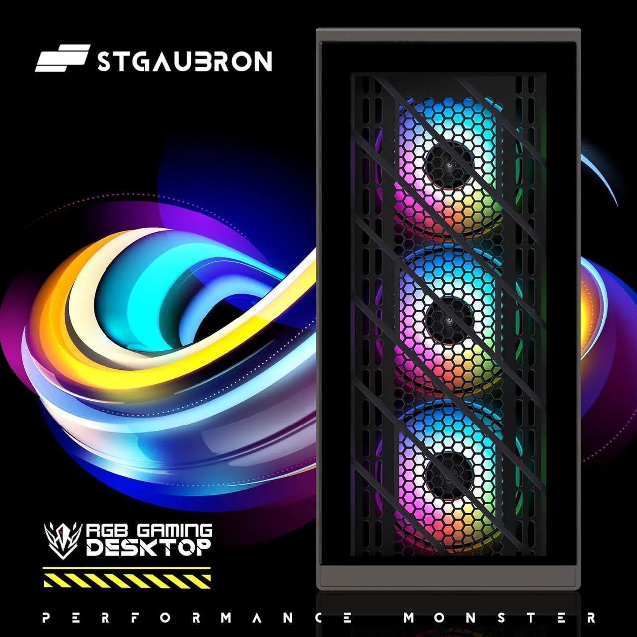 Alt view image 2 of 7 - STGAubron Gaming Desktop PC, AMD Athlon 3000G 3.5G, Radeon RX 580 16G GDDR5, 16G RAM, 512G SSD, 600M WiFi, BT 5.0, RGB Fan x 4, RGB Keyboard & Mouse & Mouse Pad, W11H64